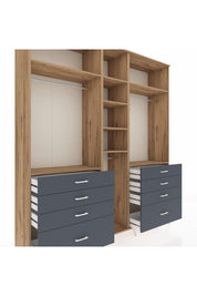 Hyperion Dolap 8 Raflı 8 Çekmeceli 3 Askılı 220x44x243 Çam-Çam/Antrasit