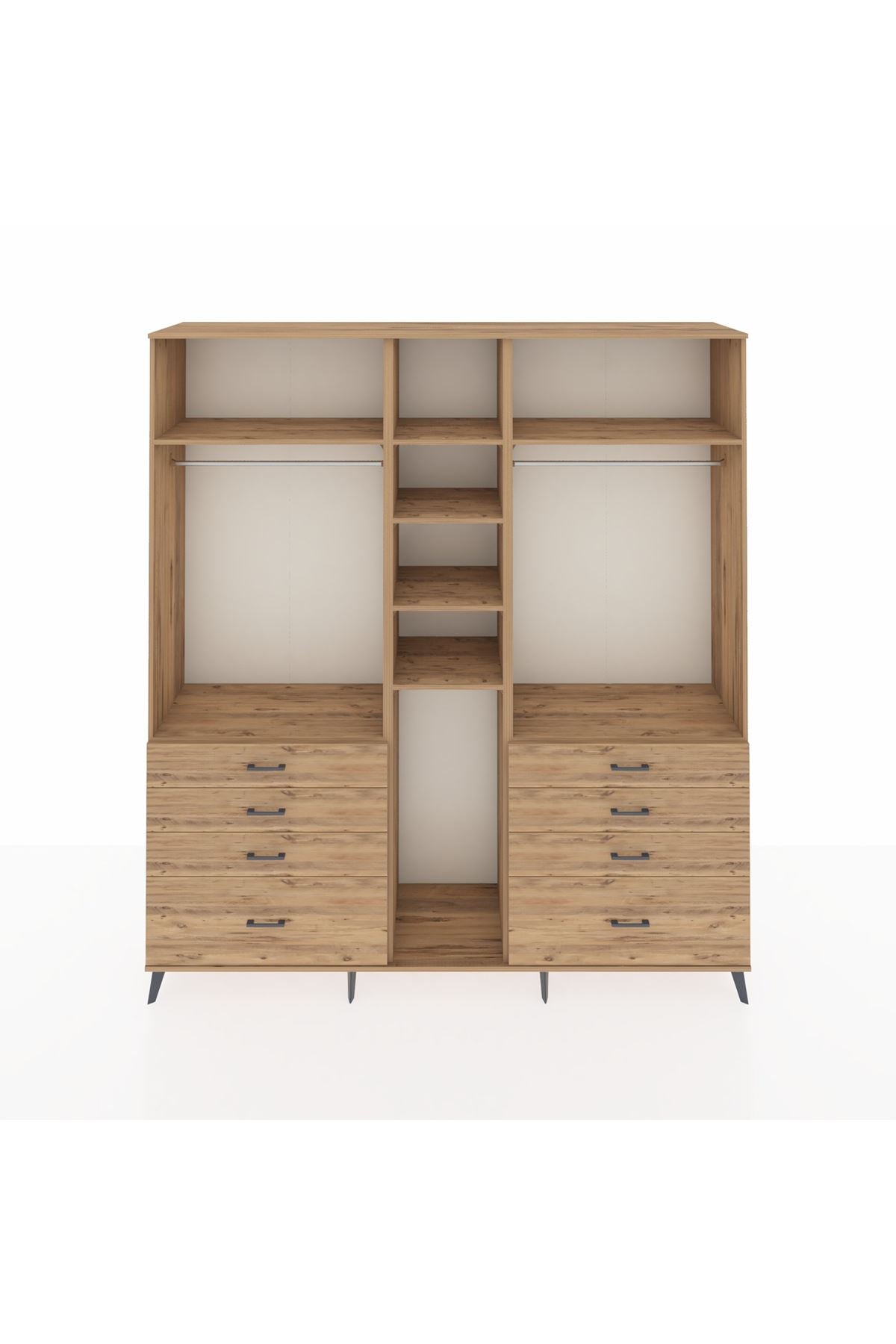 Hyperion Dolap 8 Raflı 8 Çekmeceli 3 Askılı 220x44x243 Çam-Çam/Çam