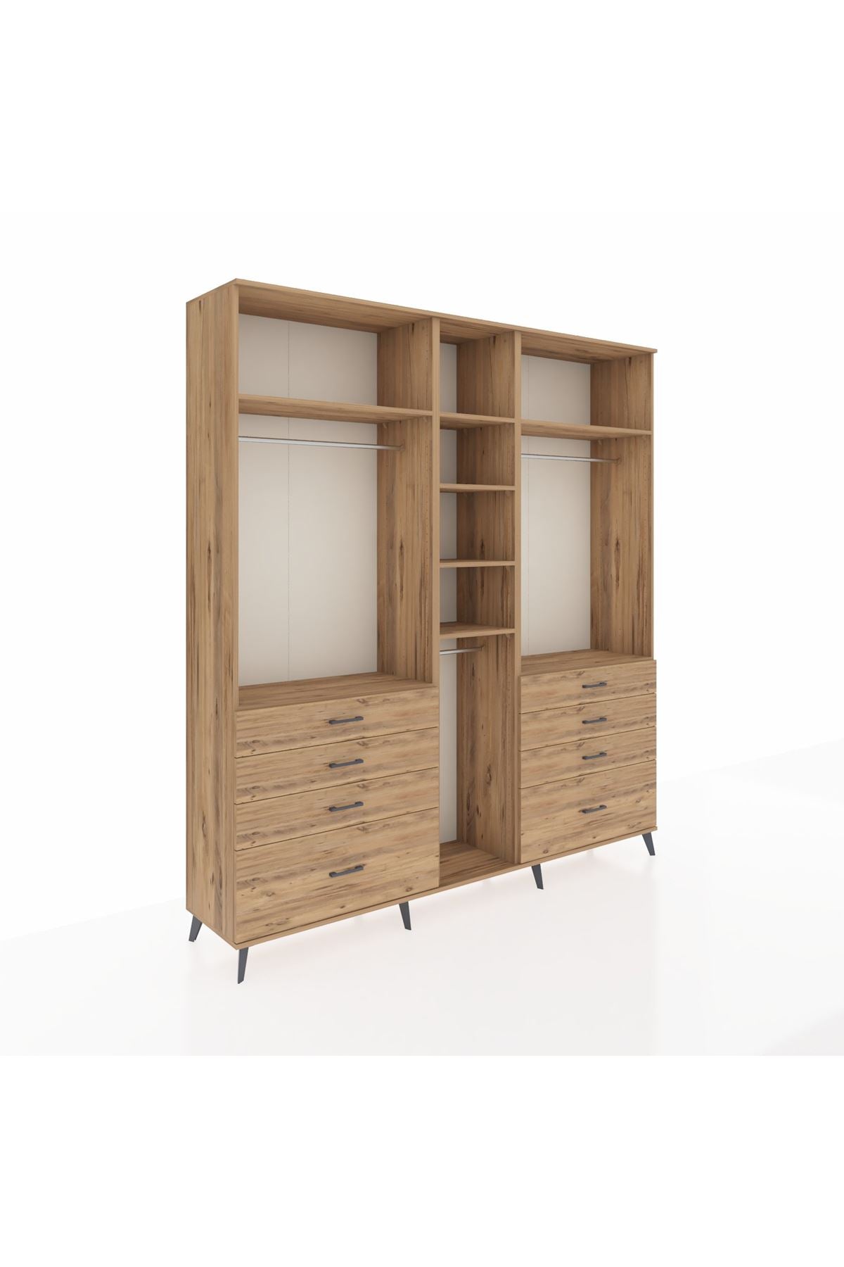 Hyperion Dolap 8 Raflı 8 Çekmeceli 3 Askılı 220x44x243 Çam-Çam/Çam