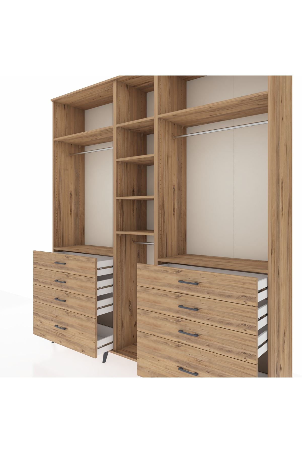 Hyperion Dolap 8 Raflı 8 Çekmeceli 3 Askılı 220x44x243 Çam-Çam/Çam