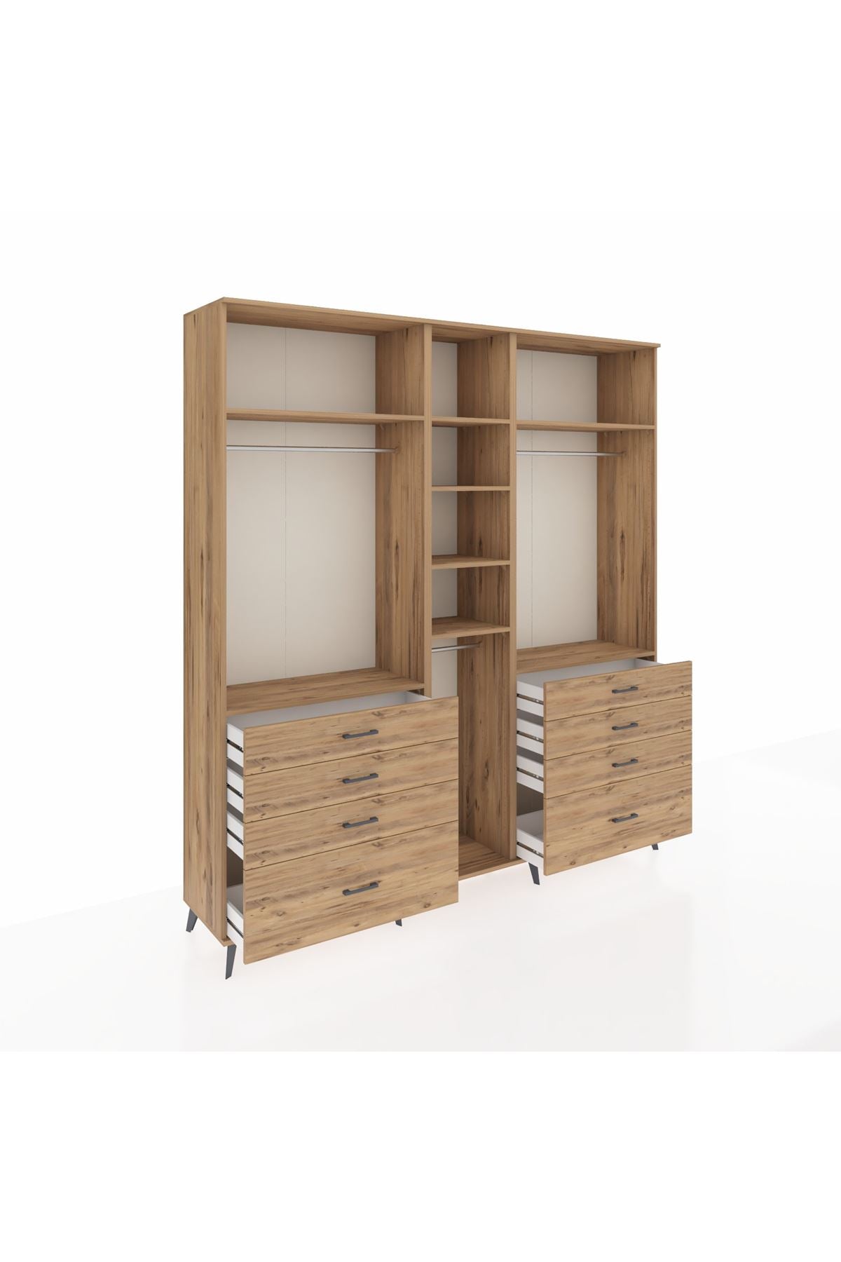 Hyperion Dolap 8 Raflı 8 Çekmeceli 3 Askılı 220x44x243 Çam-Çam/Çam