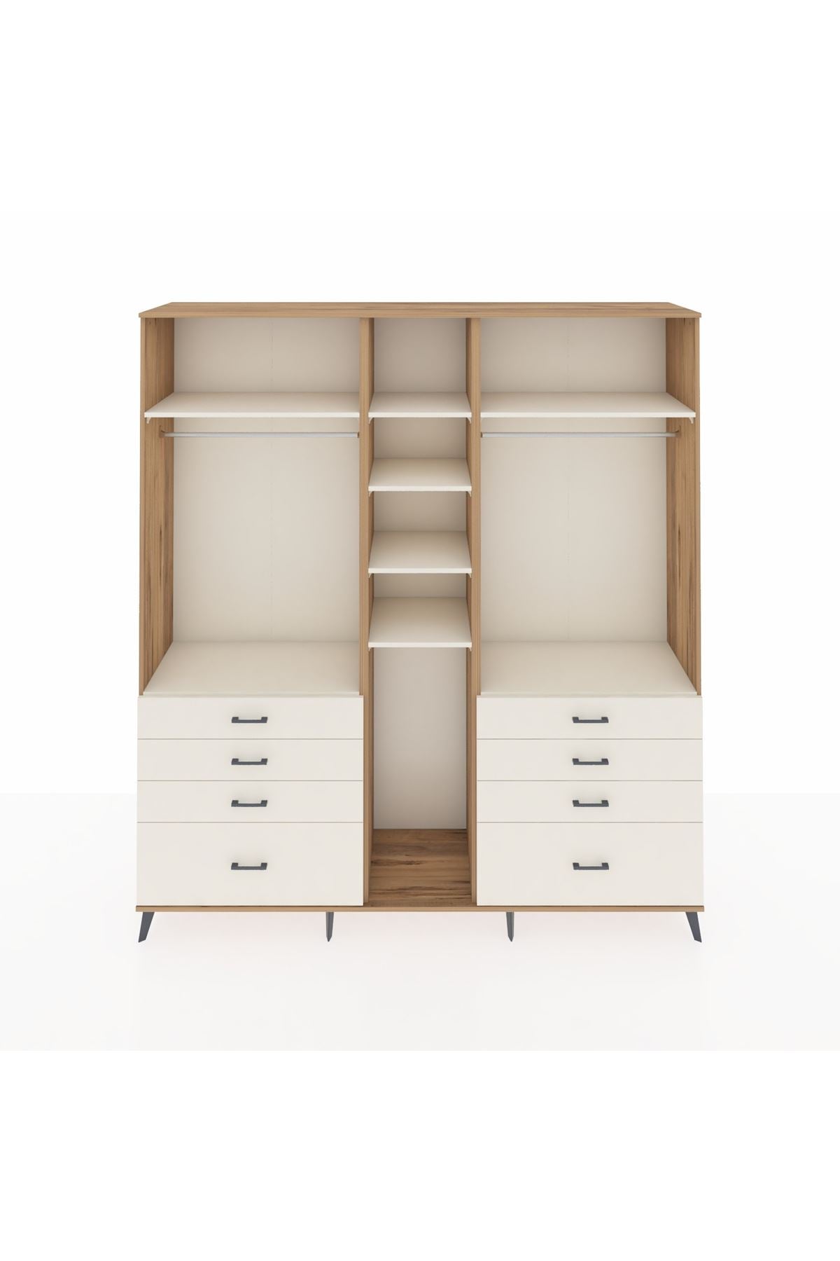 Hyperion Dolap 8 Raflı 8 Çekmeceli 3 Askılı 220x44x243 Çam-Aytaşı/Aytaşı