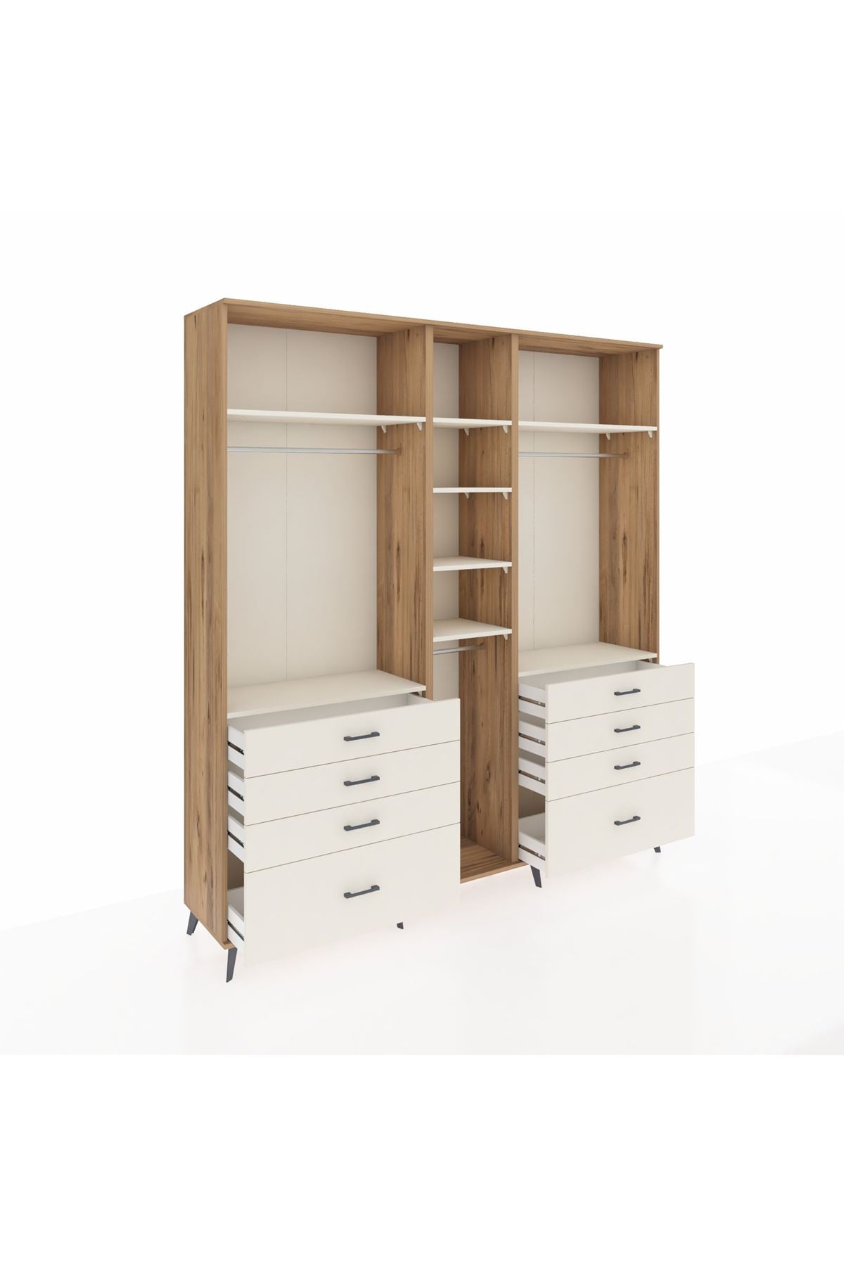 Hyperion Dolap 8 Raflı 8 Çekmeceli 3 Askılı 220x44x243 Çam-Aytaşı/Aytaşı