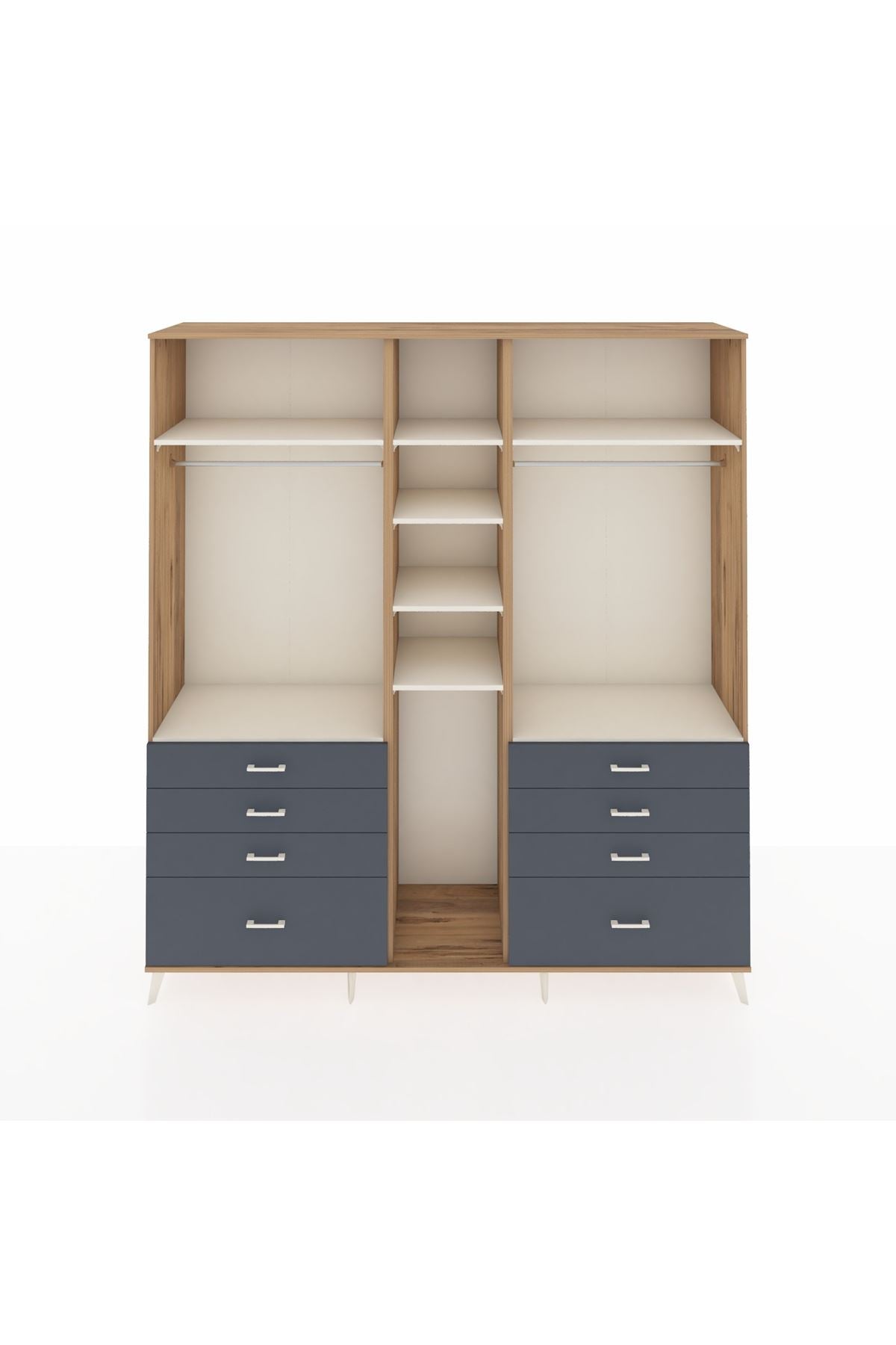 Hyperion Dolap 8 Raflı 8 Çekmeceli 3 Askılı 220x44x243 Çam-Aytaşı/Antrasit