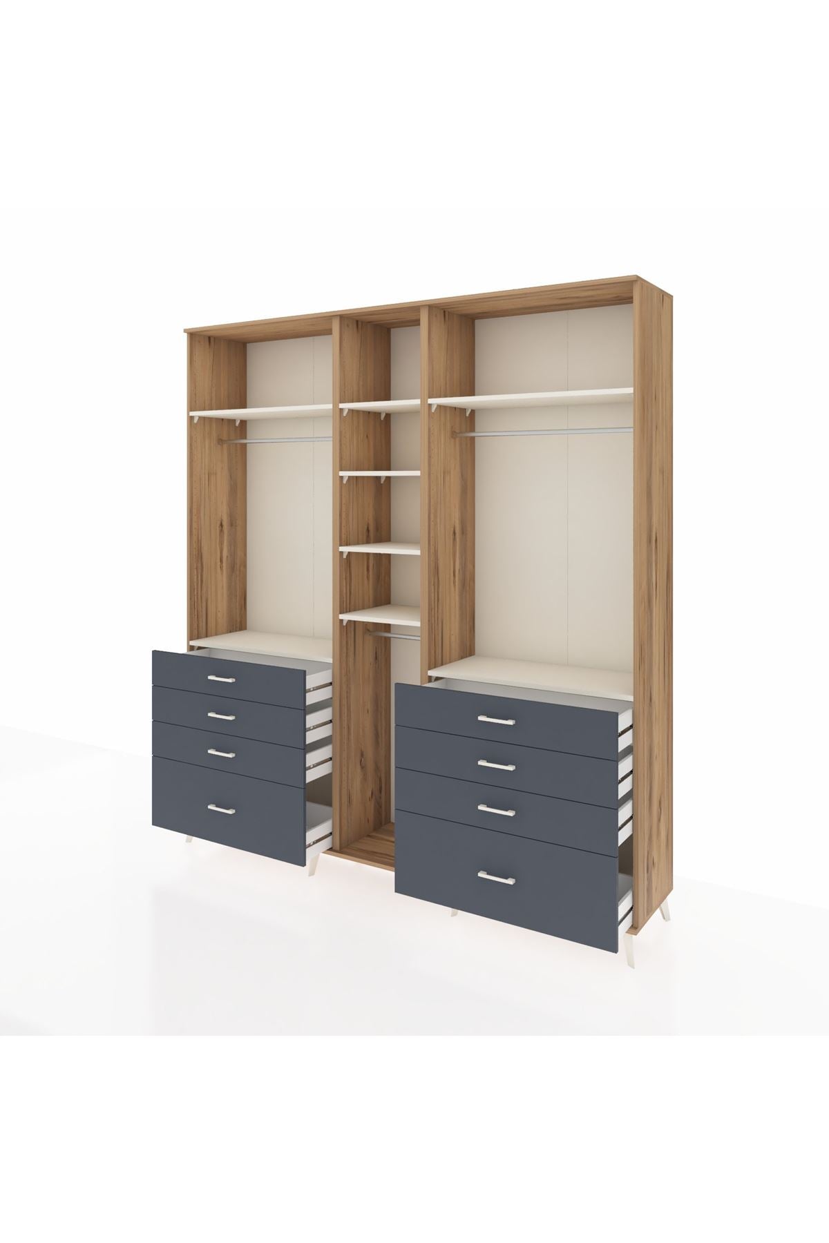 Hyperion Dolap 8 Raflı 8 Çekmeceli 3 Askılı 220x44x243 Çam-Aytaşı/Antrasit