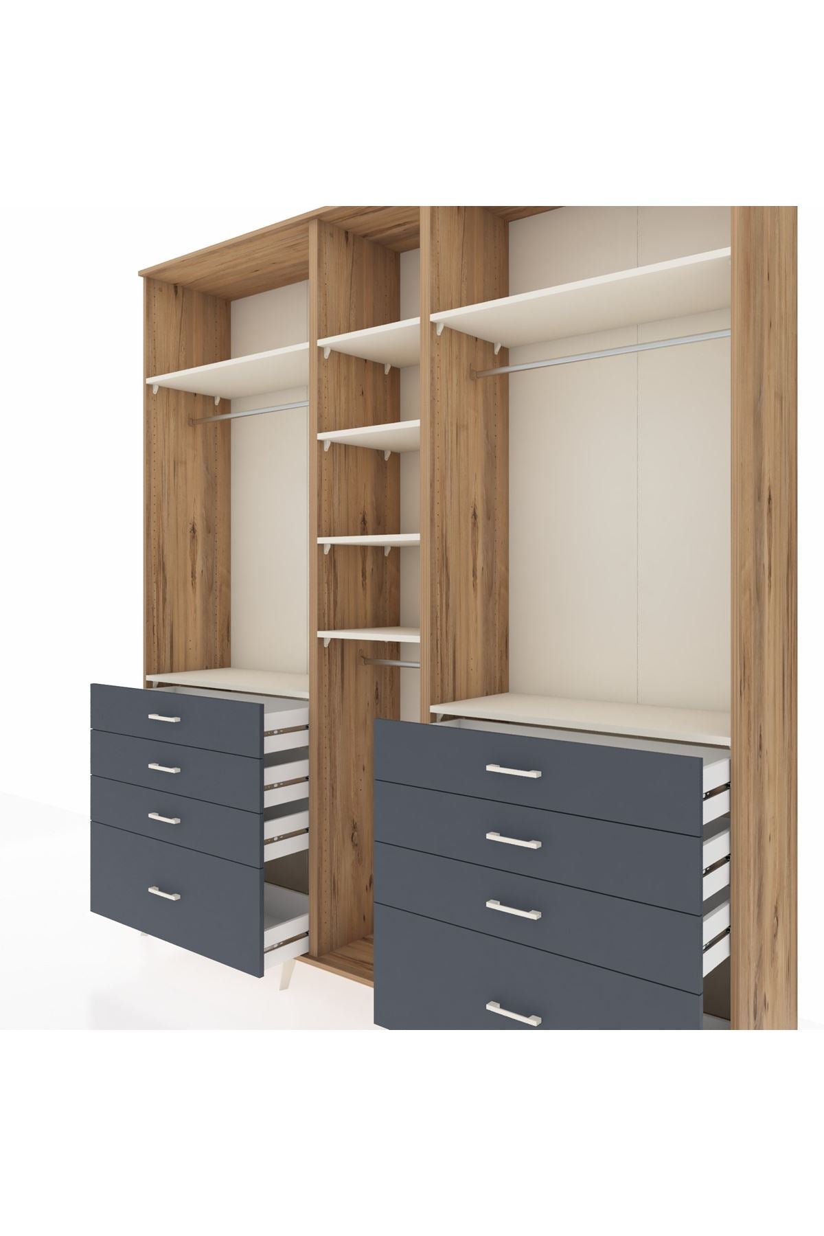 Hyperion Dolap 8 Raflı 8 Çekmeceli 3 Askılı 220x44x243 Çam-Aytaşı/Antrasit