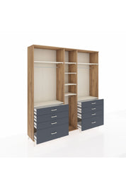 Hyperion Dolap 8 Raflı 8 Çekmeceli 3 Askılı 220x44x243 Çam-Aytaşı/Antrasit