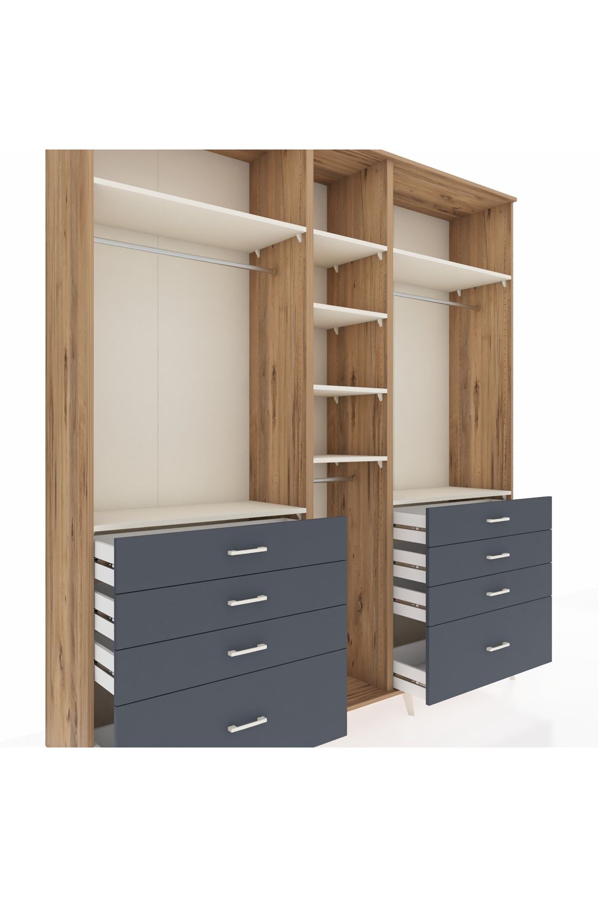 Hyperion Dolap 8 Raflı 8 Çekmeceli 3 Askılı 220x44x243 Çam-Aytaşı/Antrasit