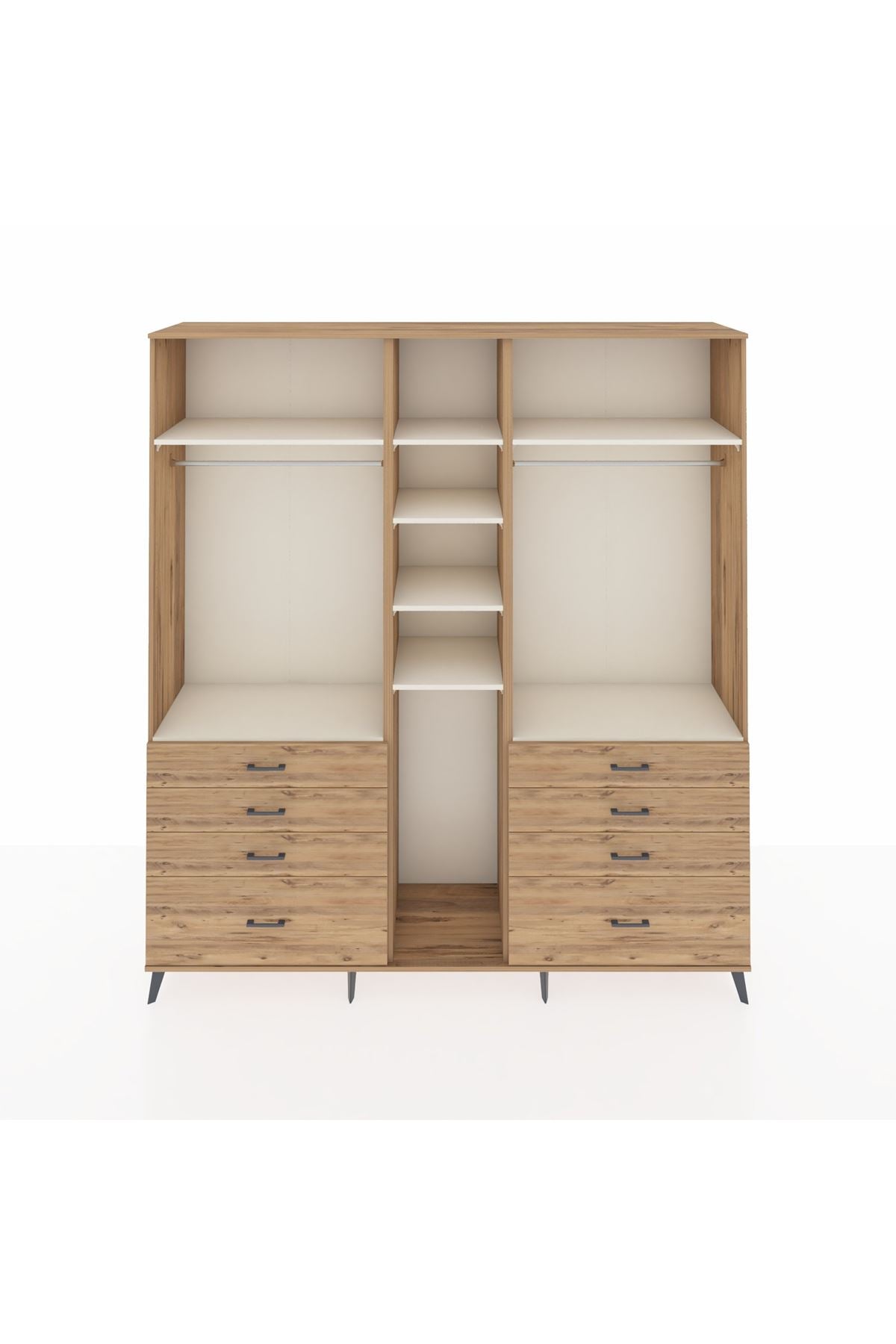 Hyperion Dolap 8 Raflı 8 Çekmeceli 3 Askılı 220x44x243 Çam-Aytaşı/Çam