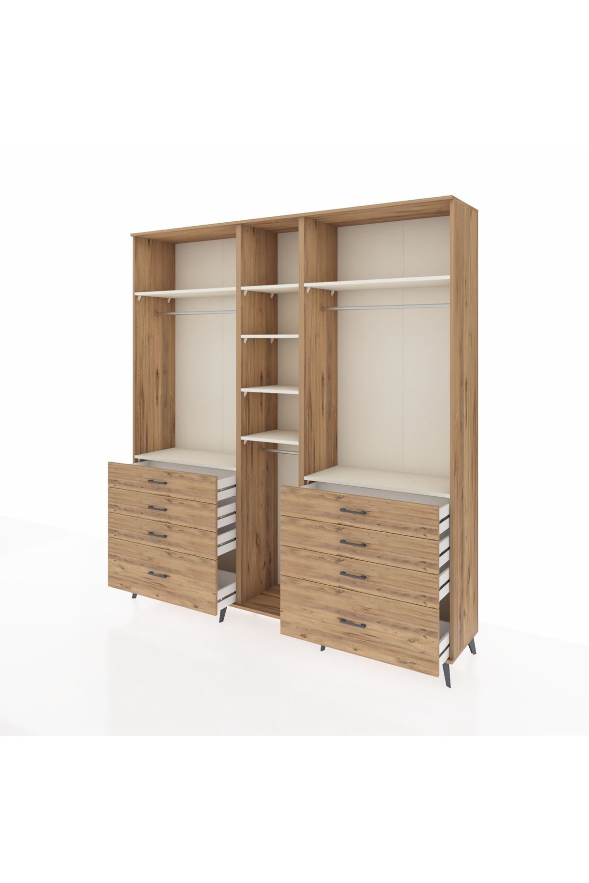 Hyperion Dolap 8 Raflı 8 Çekmeceli 3 Askılı 220x44x243 Çam-Aytaşı/Çam