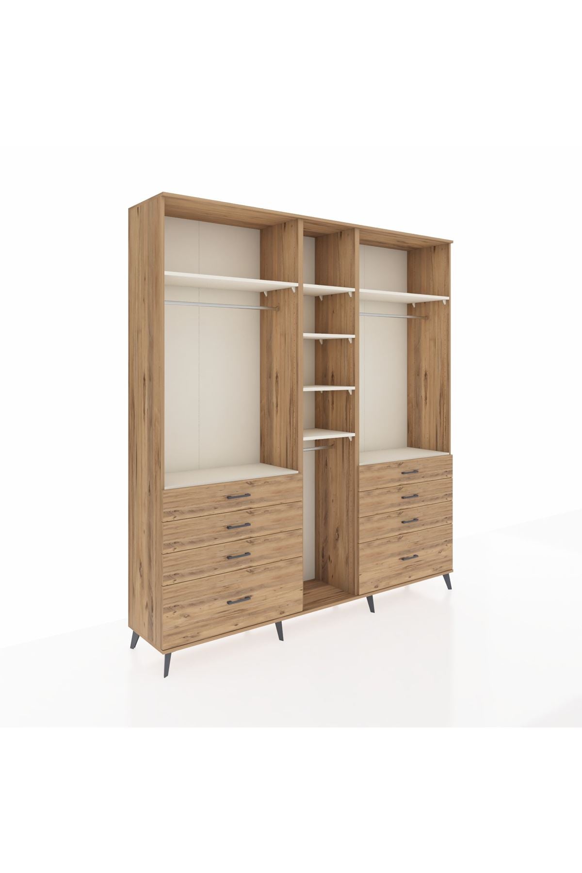 Hyperion Dolap 8 Raflı 8 Çekmeceli 3 Askılı 220x44x243 Çam-Aytaşı/Çam