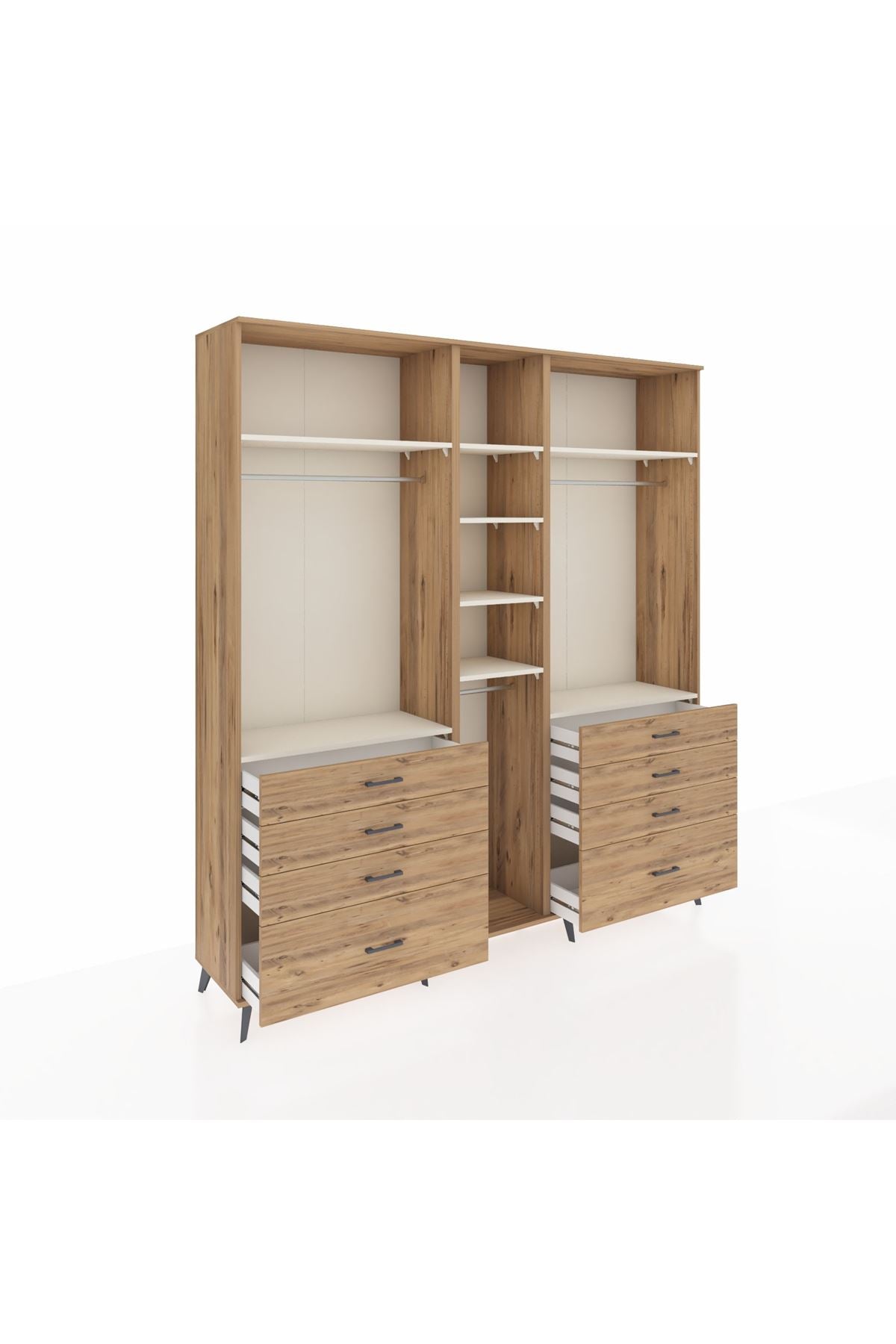 Hyperion Dolap 8 Raflı 8 Çekmeceli 3 Askılı 220x44x243 Çam-Aytaşı/Çam