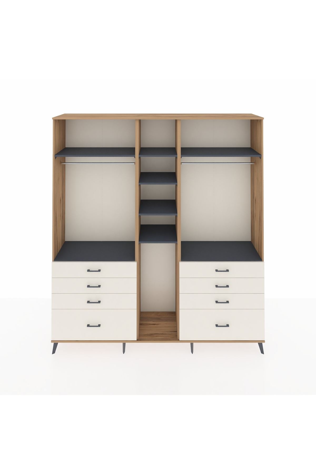 Hyperion Dolap 8 Raflı 8 Çekmeceli 3 Askılı 220x44x243 Çam-Antrasit/Aytaşı