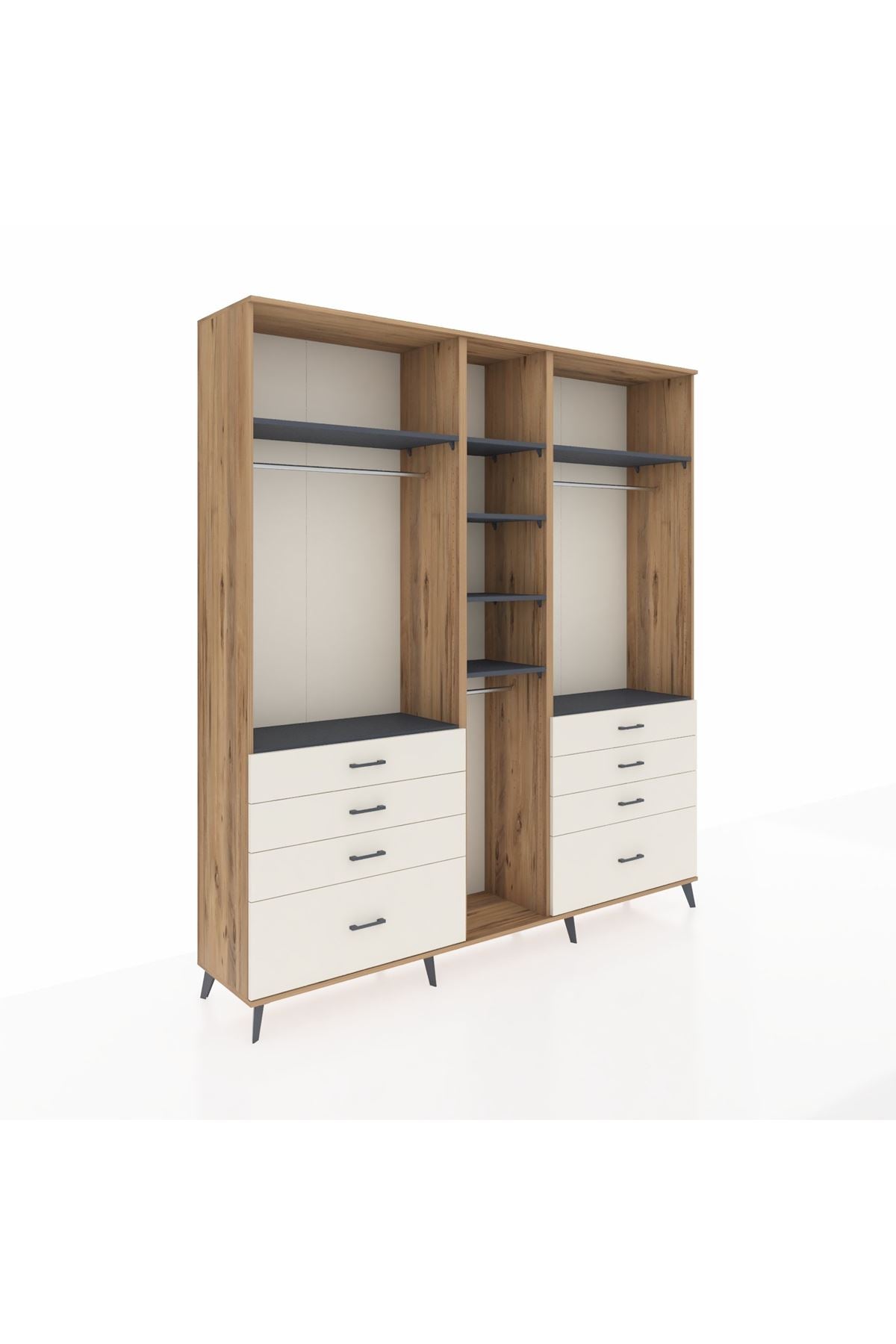 Hyperion Dolap 8 Raflı 8 Çekmeceli 3 Askılı 220x44x243 Çam-Antrasit/Aytaşı