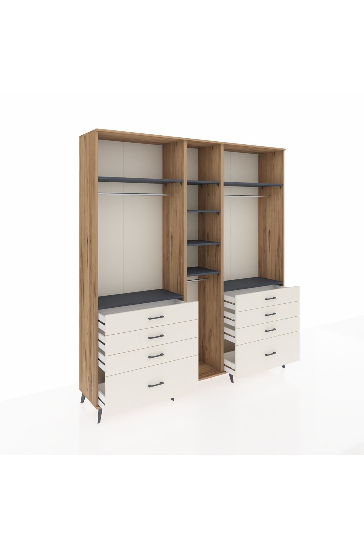 Hyperion Dolap 8 Raflı 8 Çekmeceli 3 Askılı 220x44x243 Çam-Antrasit/Aytaşı