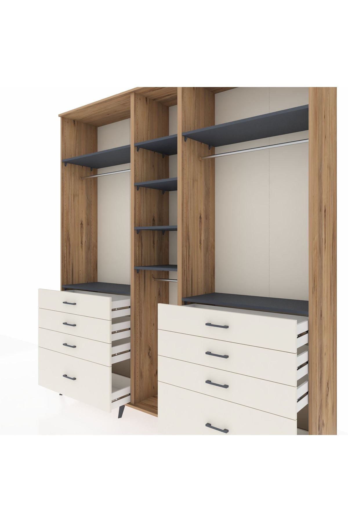 Hyperion Dolap 8 Raflı 8 Çekmeceli 3 Askılı 220x44x243 Çam-Antrasit/Aytaşı