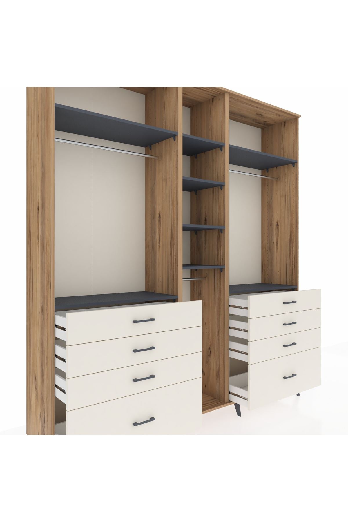 Hyperion Dolap 8 Raflı 8 Çekmeceli 3 Askılı 220x44x243 Çam-Antrasit/Aytaşı