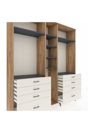 Hyperion Dolap 8 Raflı 8 Çekmeceli 3 Askılı 220x44x243 Çam-Antrasit/Aytaşı