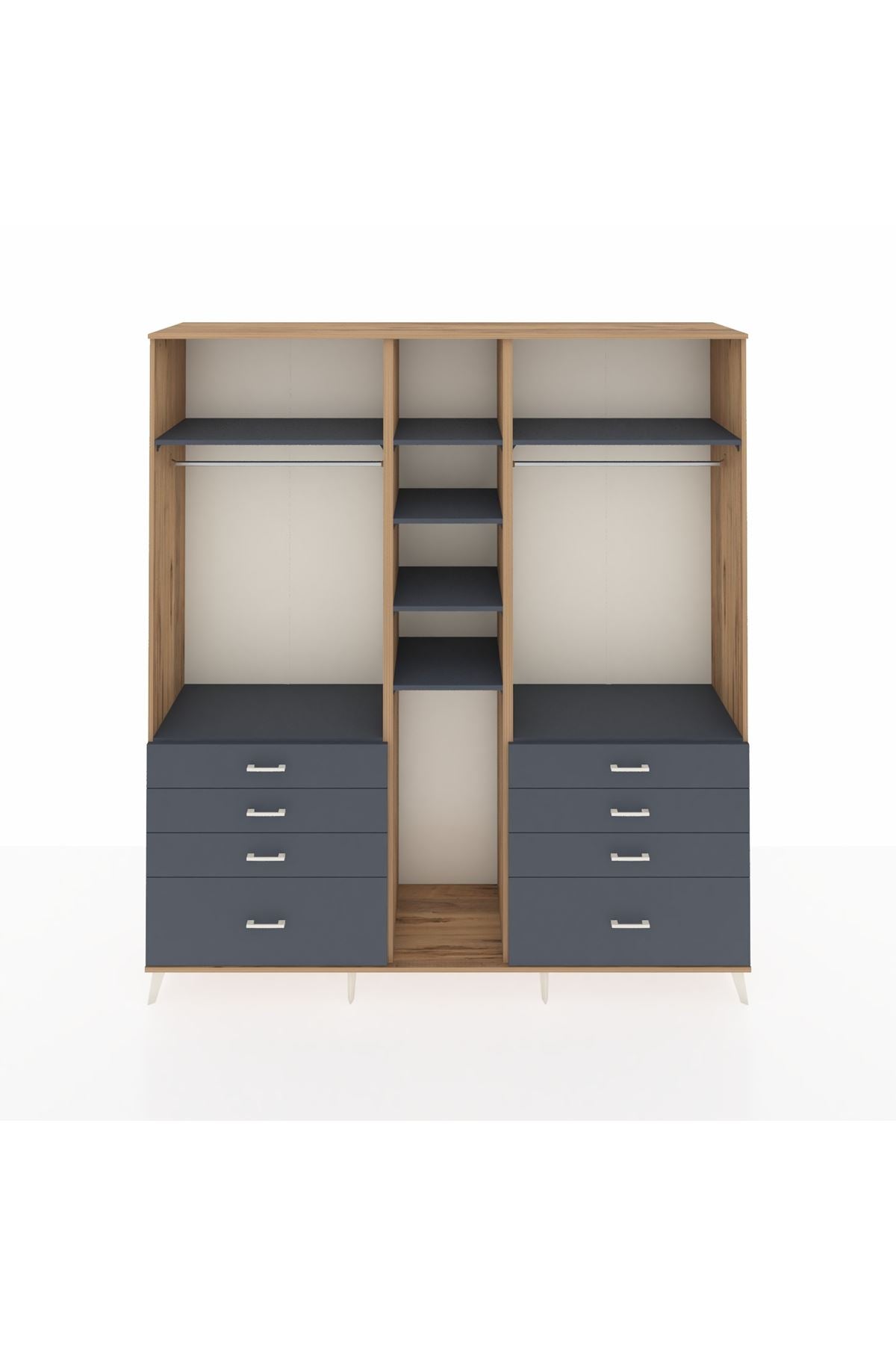 Hyperion Dolap 8 Raflı 8 Çekmeceli 3 Askılı 220x44x243 Çam-Antrasit/Antrasit