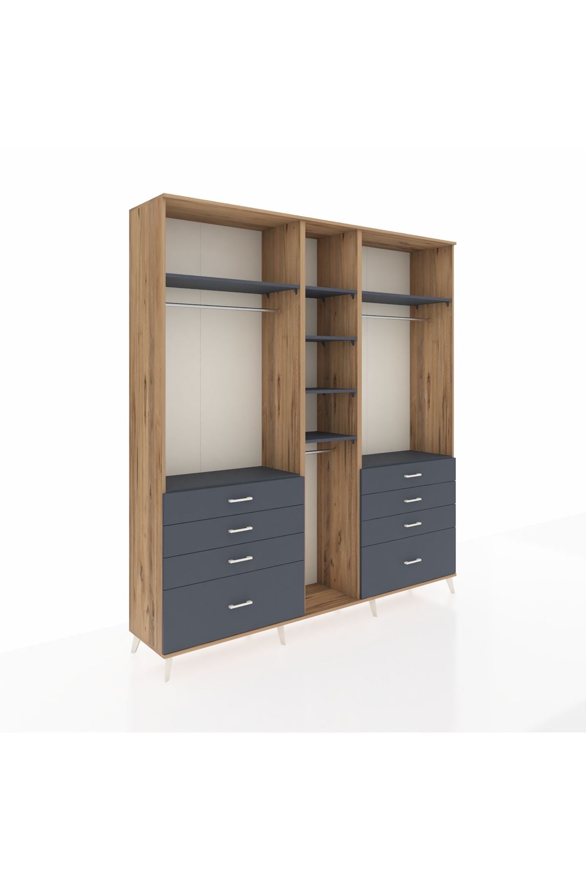 Hyperion Dolap 8 Raflı 8 Çekmeceli 3 Askılı 220x44x243 Çam-Antrasit/Antrasit