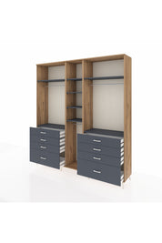 Hyperion Dolap 8 Raflı 8 Çekmeceli 3 Askılı 220x44x243 Çam-Antrasit/Antrasit