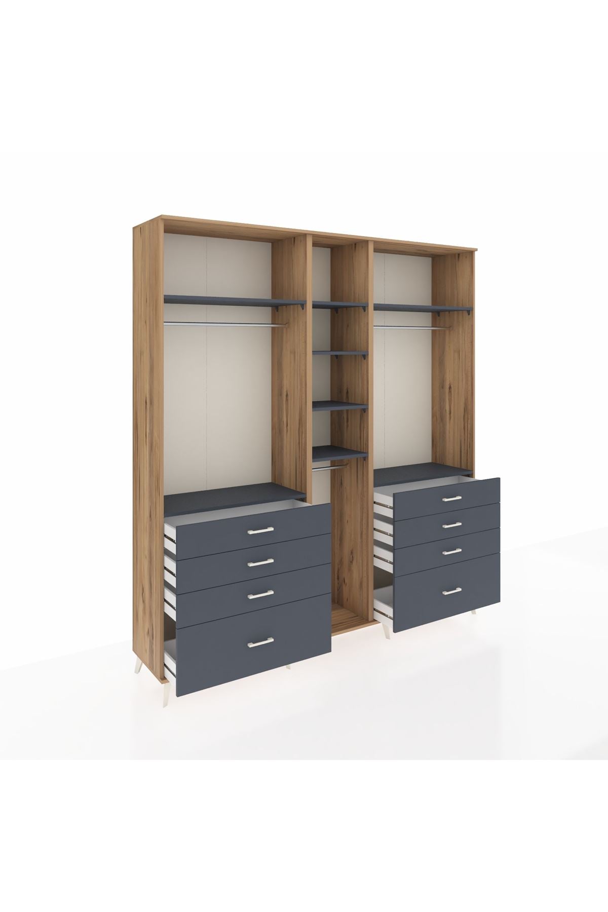 Hyperion Dolap 8 Raflı 8 Çekmeceli 3 Askılı 220x44x243 Çam-Antrasit/Antrasit