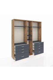 Hyperion Dolap 8 Raflı 8 Çekmeceli 3 Askılı 220x44x243 Çam-Antrasit/Antrasit