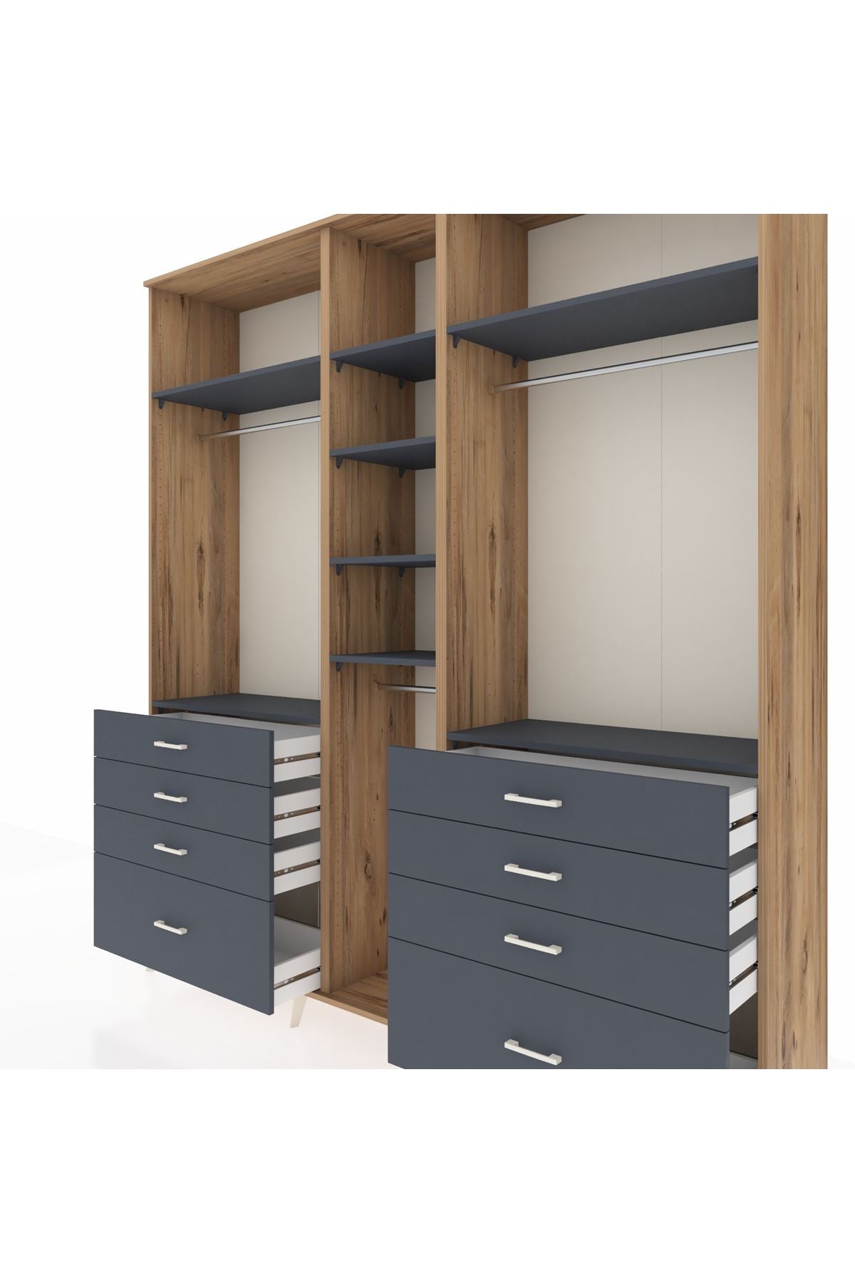 Hyperion Dolap 8 Raflı 8 Çekmeceli 3 Askılı 220x44x243 Çam-Antrasit/Antrasit