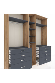 Hyperion Dolap 8 Raflı 8 Çekmeceli 3 Askılı 220x44x243 Çam-Antrasit/Antrasit