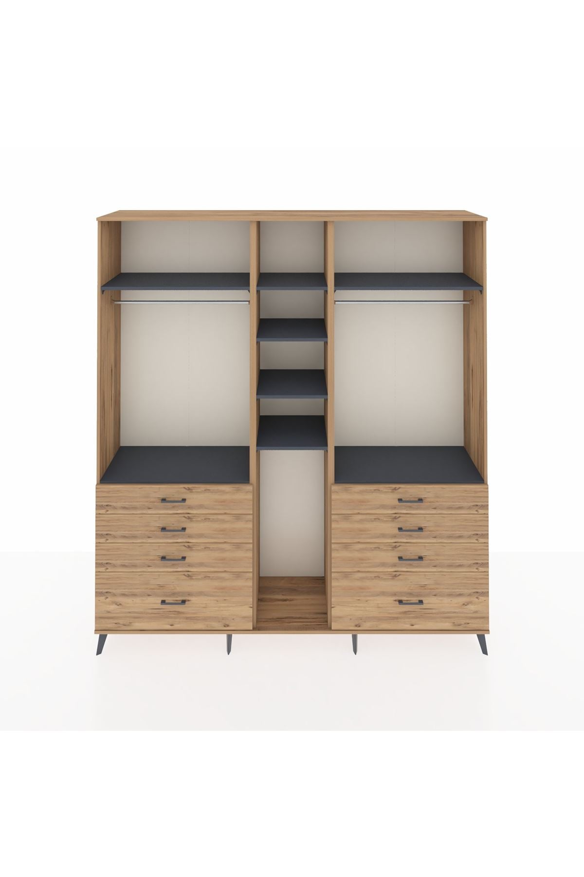 Hyperion Dolap 8 Raflı 8 Çekmeceli 3 Askılı 220x44x243 Çam-Antrasit/Çam