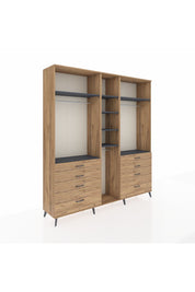 Hyperion Dolap 8 Raflı 8 Çekmeceli 3 Askılı 220x44x243 Çam-Antrasit/Çam