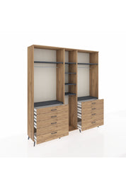 Hyperion Dolap 8 Raflı 8 Çekmeceli 3 Askılı 220x44x243 Çam-Antrasit/Çam
