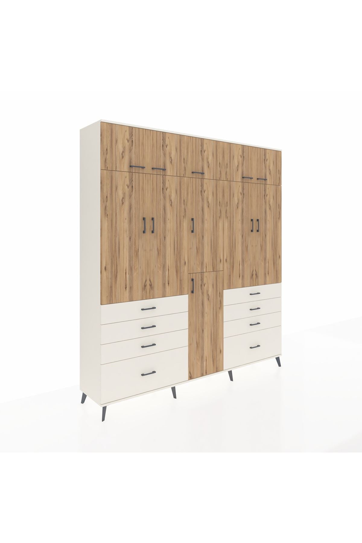 Hyperion Dolap 8 Raflı 8 Çekmeceli 3 Askılı 220x44x243 Aytaşı-Çam/Aytaşı