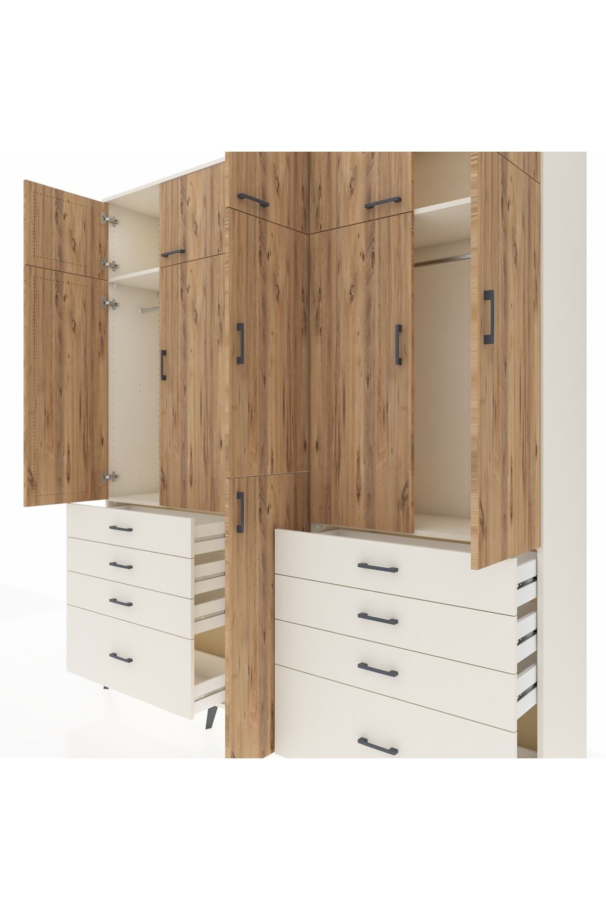 Hyperion Dolap 8 Raflı 8 Çekmeceli 3 Askılı 220x44x243 Aytaşı-Çam/Aytaşı