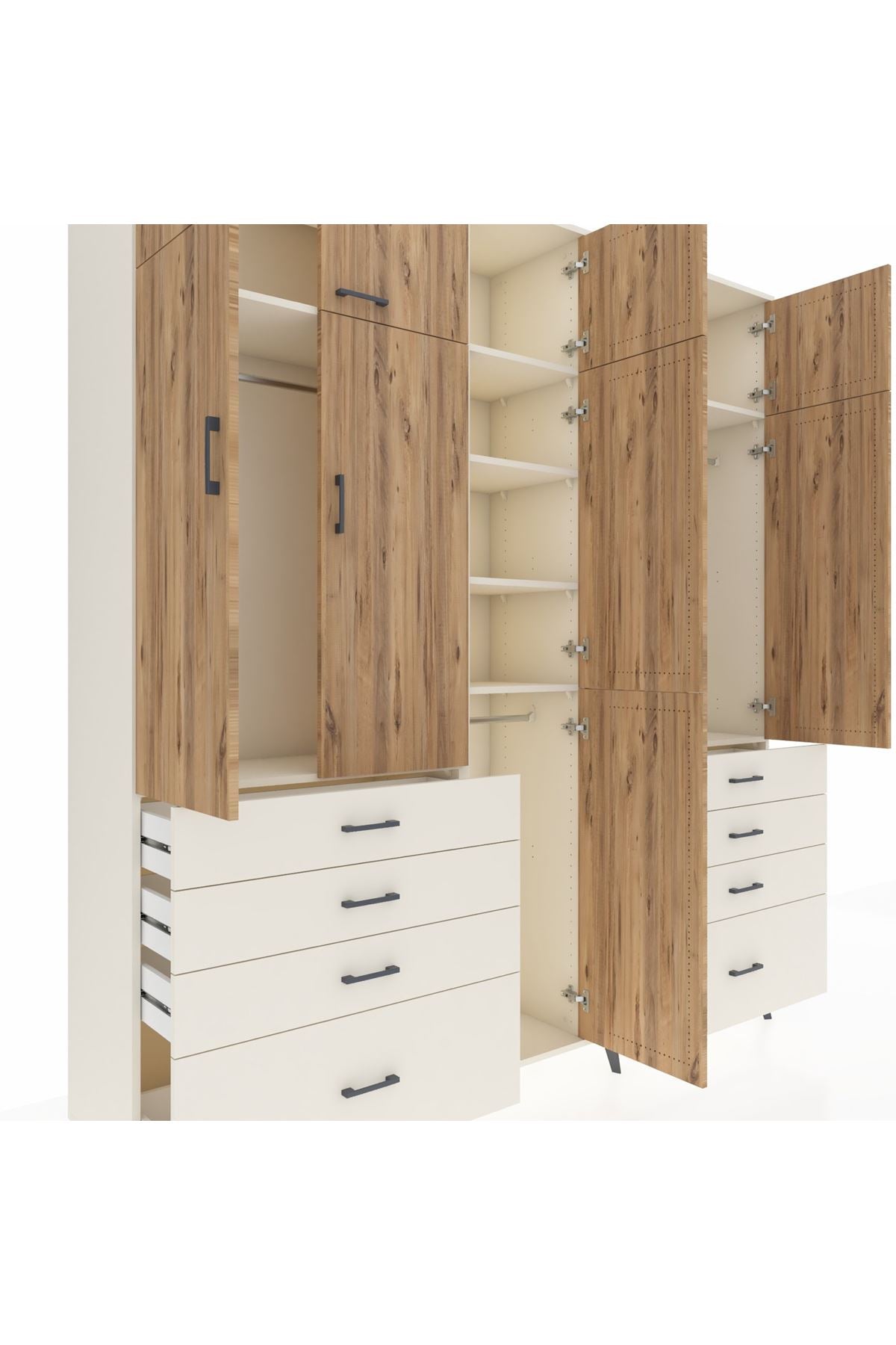 Hyperion Dolap 8 Raflı 8 Çekmeceli 3 Askılı 220x44x243 Aytaşı-Çam/Aytaşı