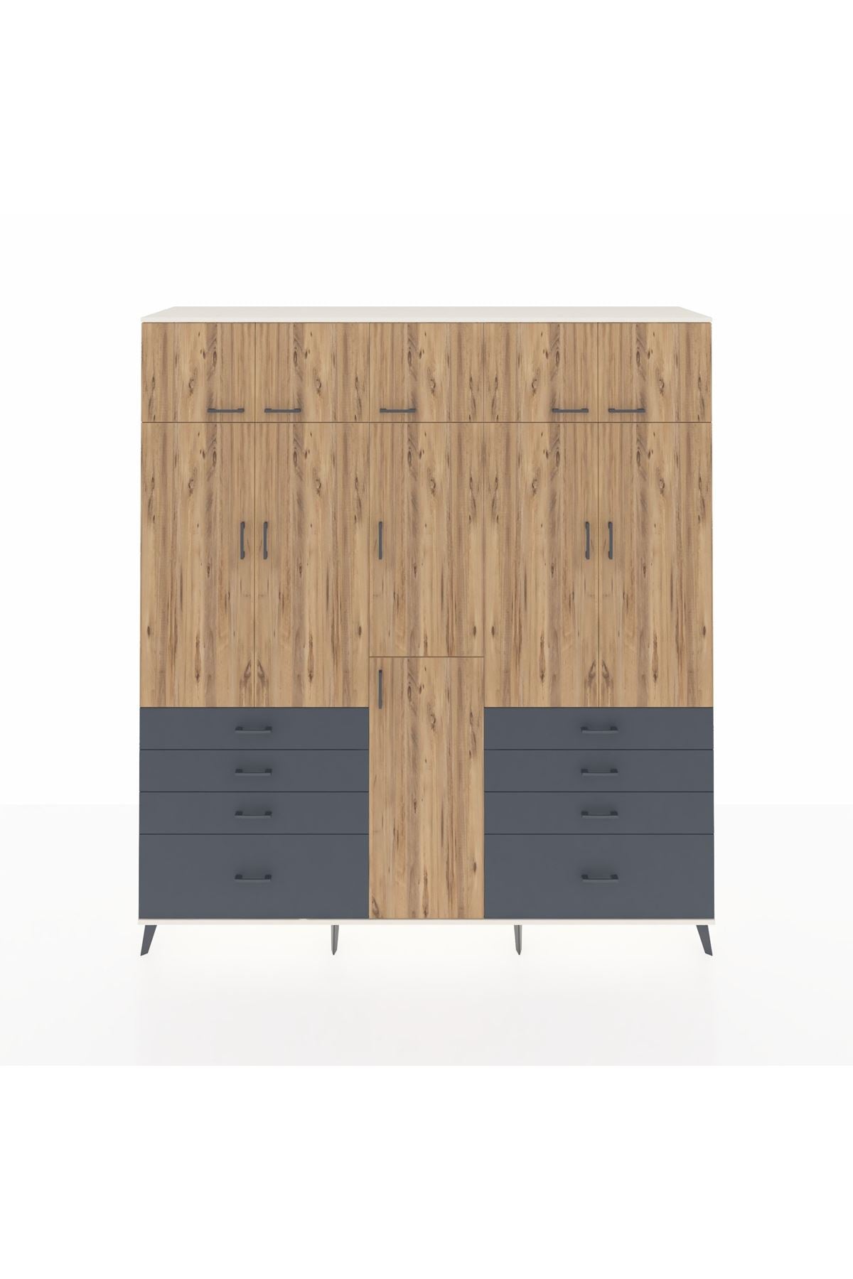 Hyperion Dolap 8 Raflı 8 Çekmeceli 3 Askılı 220x44x243 Aytaşı-Çam/Antrasit