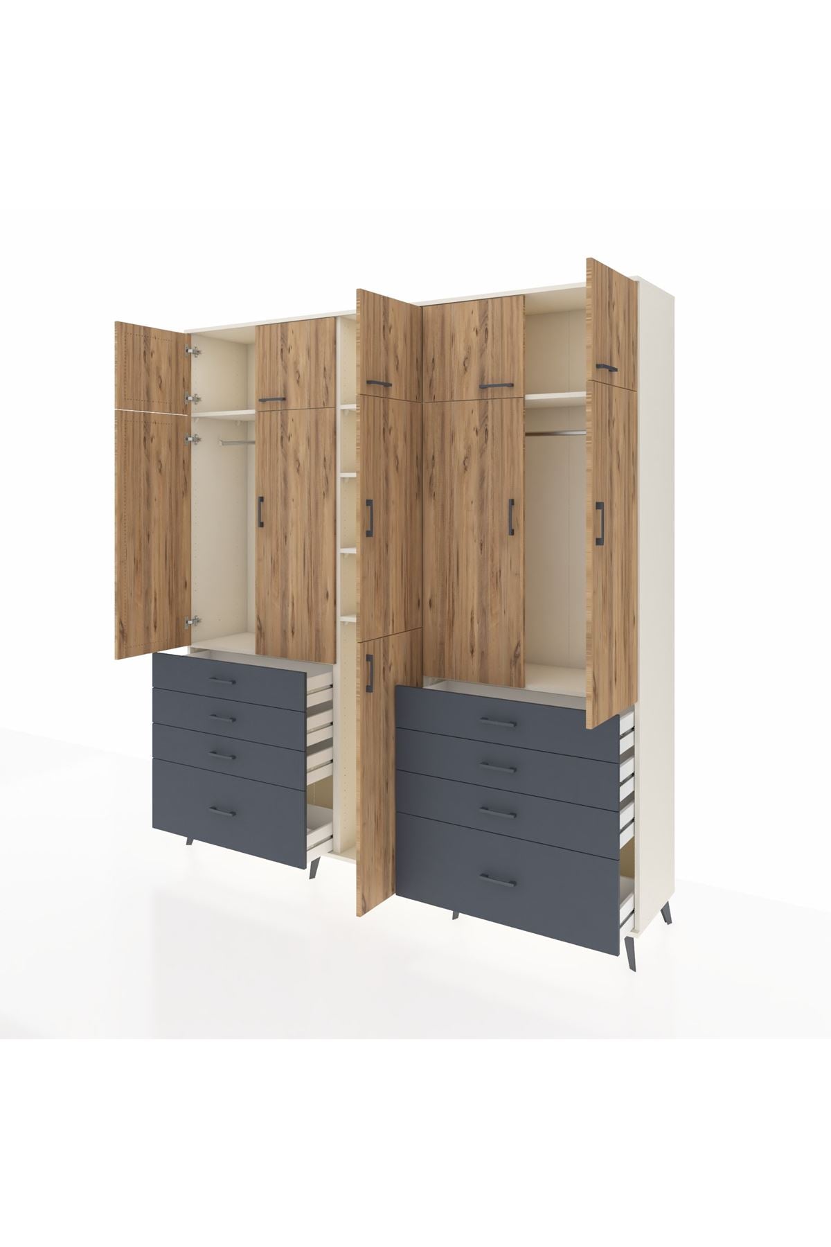 Hyperion Dolap 8 Raflı 8 Çekmeceli 3 Askılı 220x44x243 Aytaşı-Çam/Antrasit