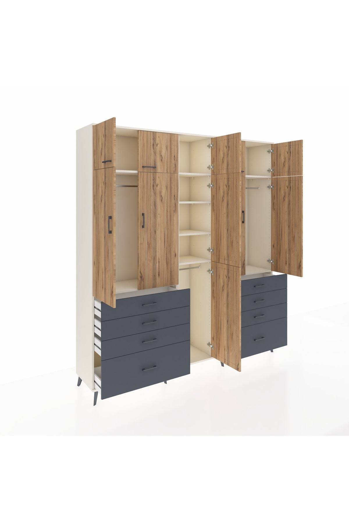 Hyperion Dolap 8 Raflı 8 Çekmeceli 3 Askılı 220x44x243 Aytaşı-Çam/Antrasit