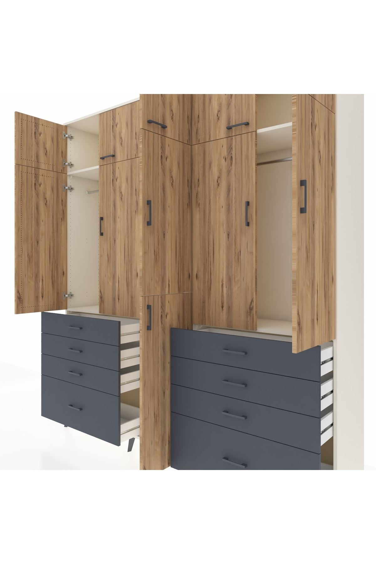 Hyperion Dolap 8 Raflı 8 Çekmeceli 3 Askılı 220x44x243 Aytaşı-Çam/Antrasit