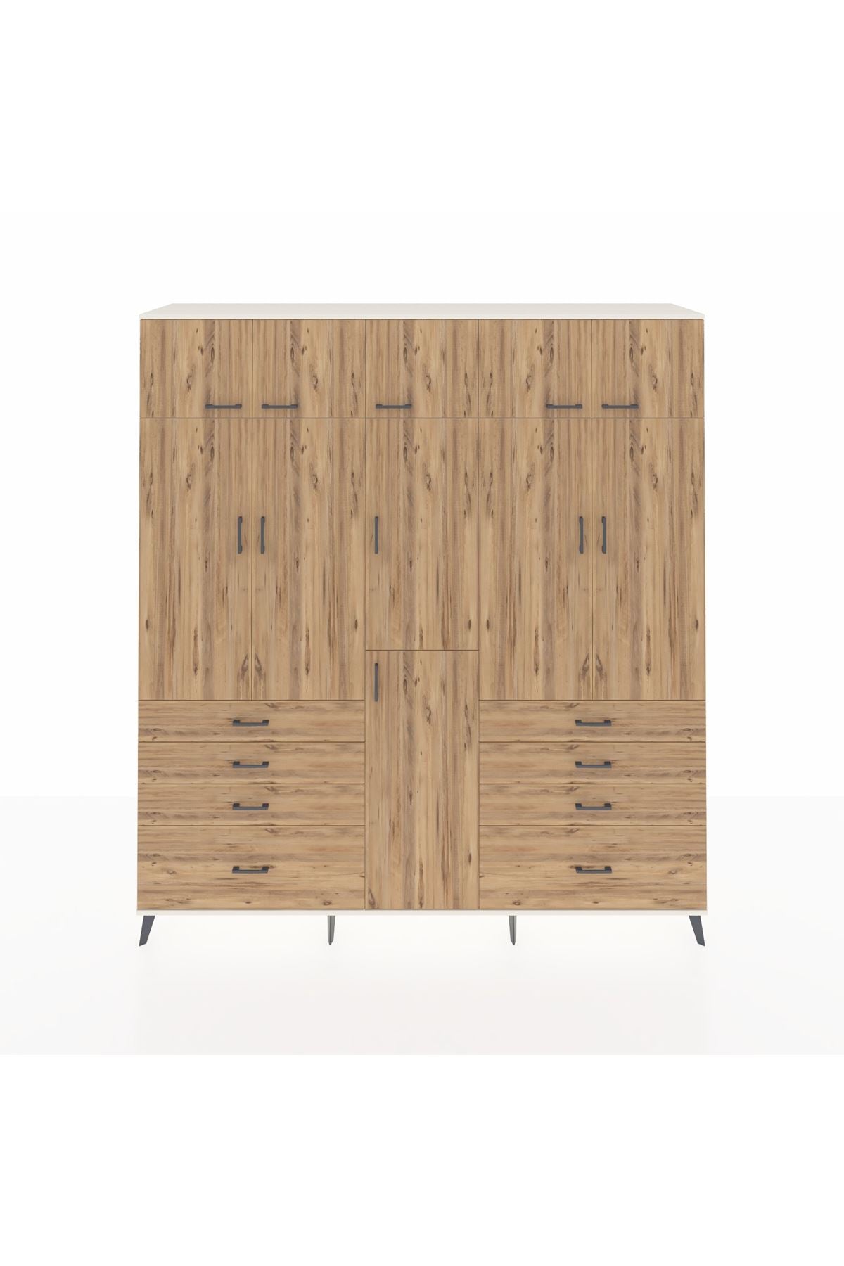 Hyperion Dolap 8 Raflı 8 Çekmeceli 3 Askılı 220x44x243 Aytaşı-Çam/Çam