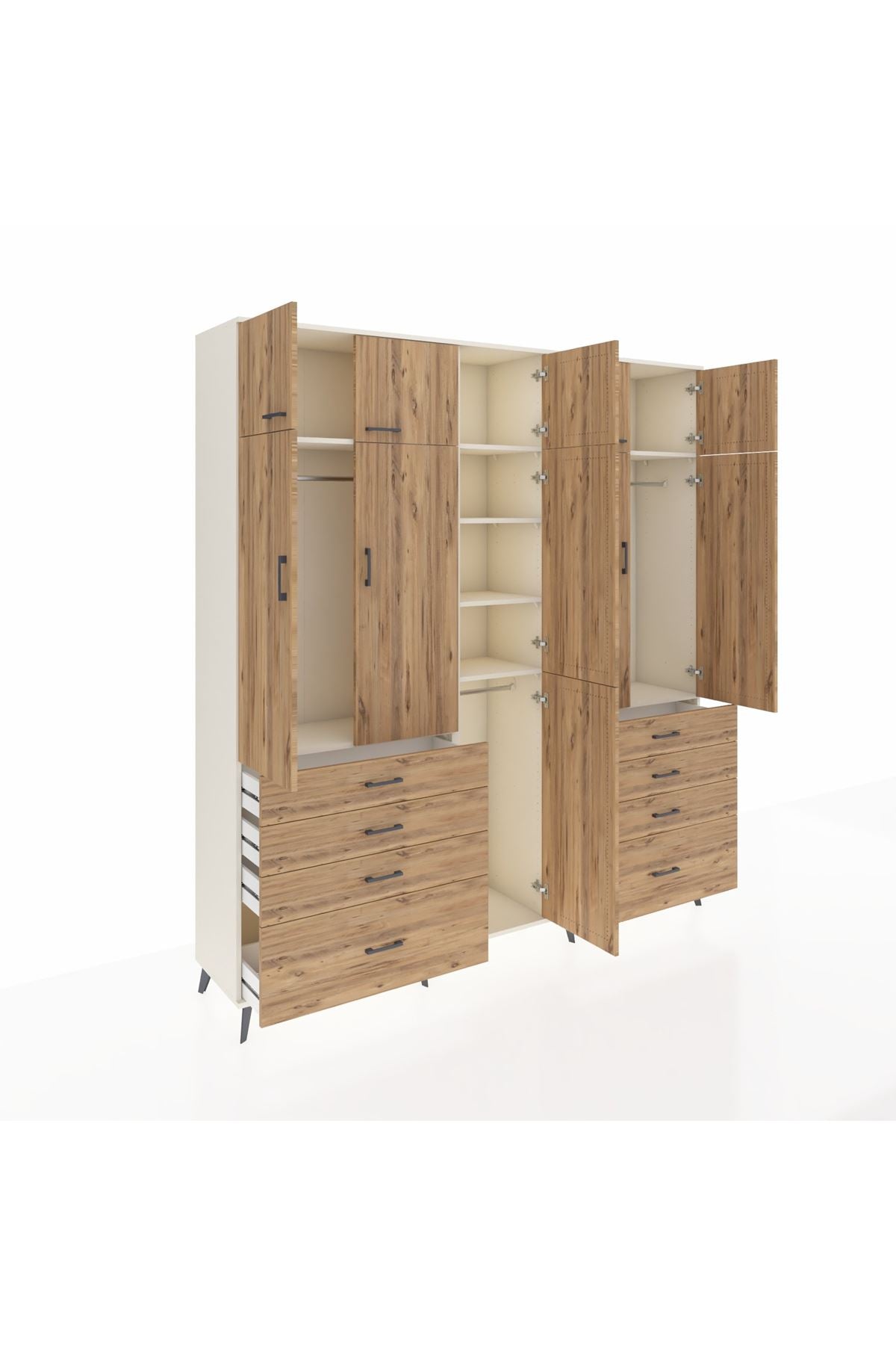 Hyperion Dolap 8 Raflı 8 Çekmeceli 3 Askılı 220x44x243 Aytaşı-Çam/Çam