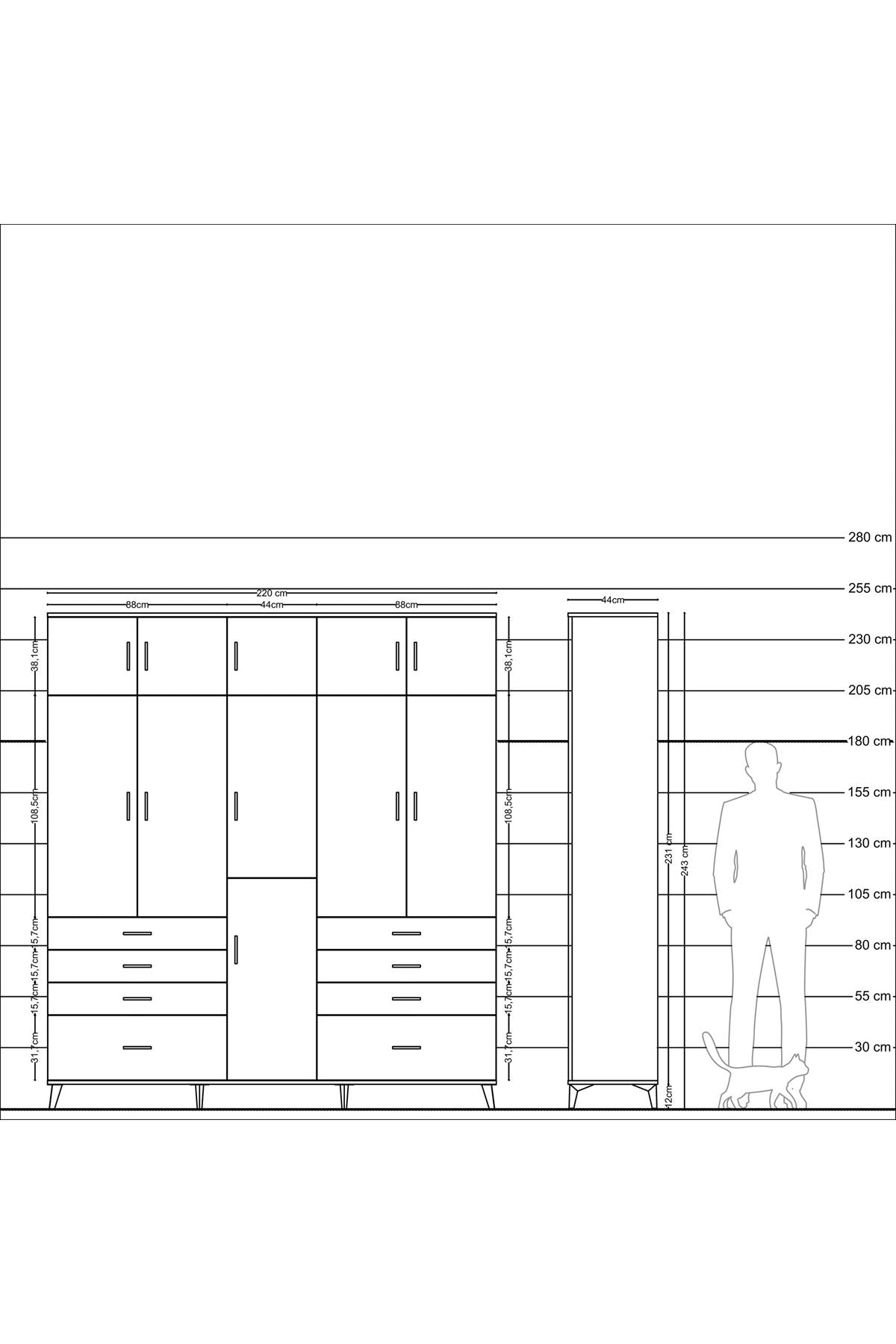 Hyperion Dolap 8 Raflı 8 Çekmeceli 3 Askılı 220x44x243 - S553M009V04B