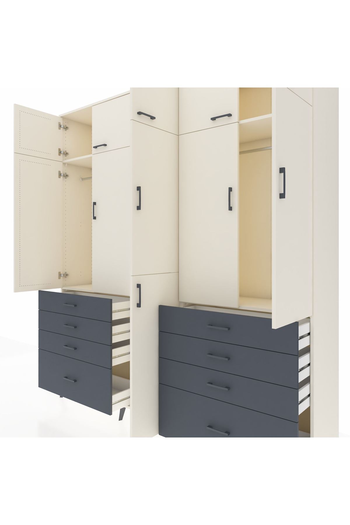 Hyperion Dolap 8 Raflı 8 Çekmeceli 3 Askılı 220x44x243 Aytaşı-Aytaşı/Antrasit