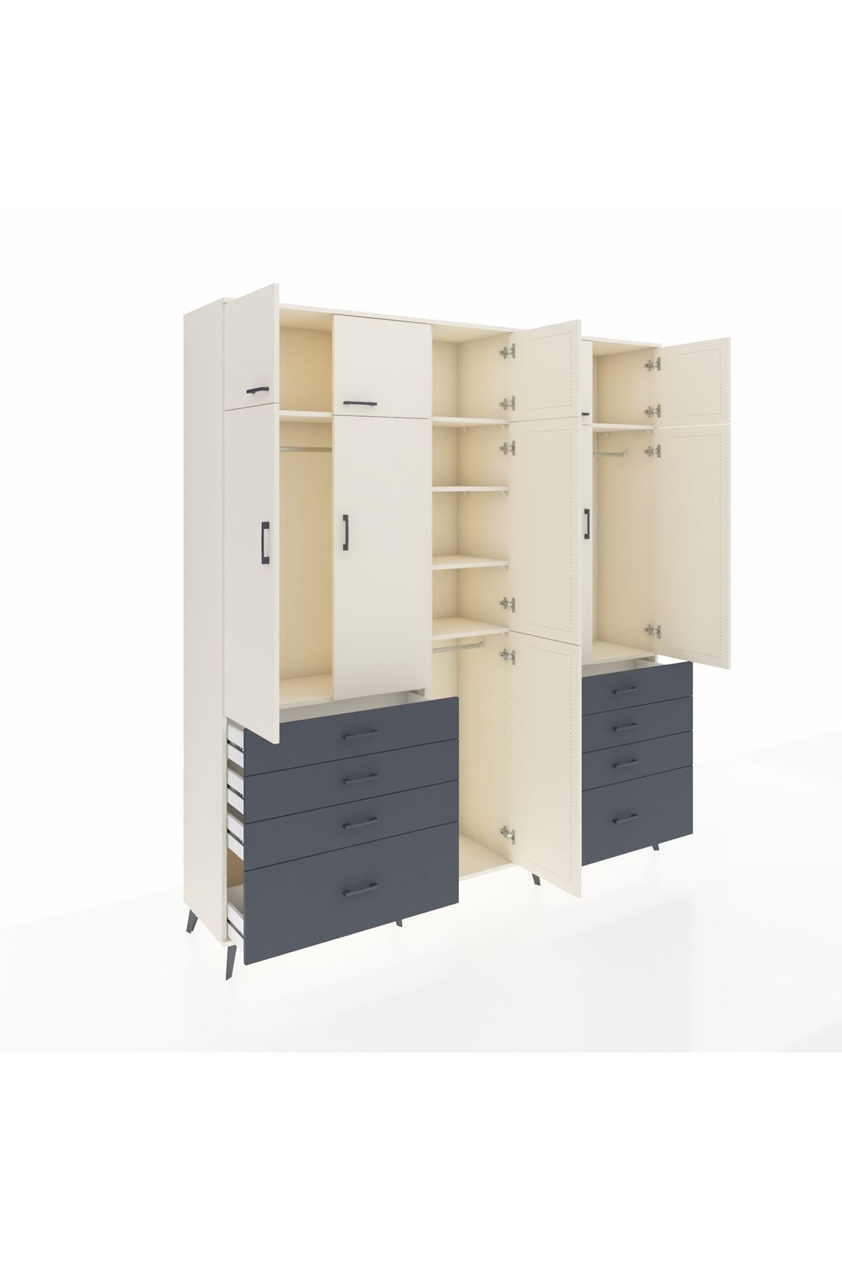 Hyperion Dolap 8 Raflı 8 Çekmeceli 3 Askılı 220x44x243 Aytaşı-Aytaşı/Antrasit