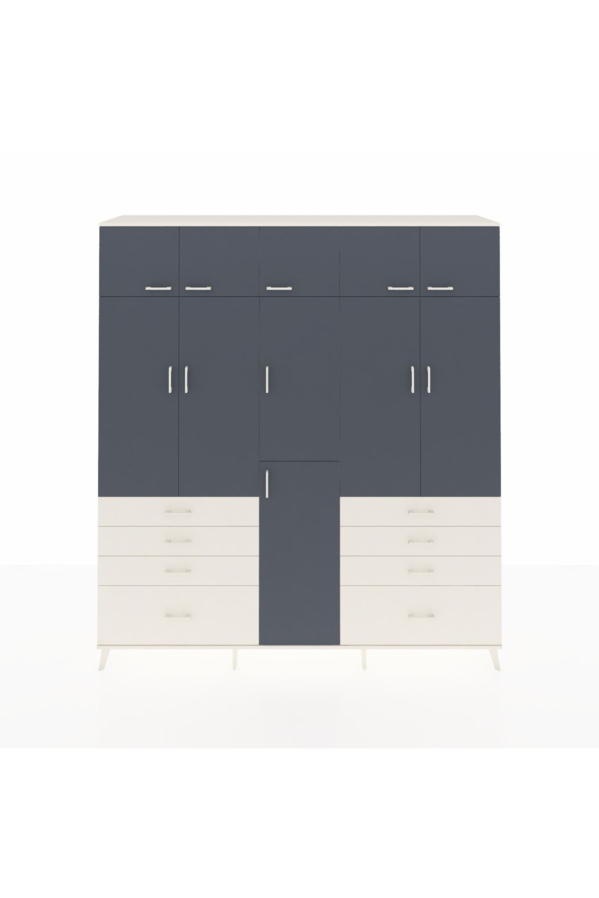 Hyperion Dolap 8 Raflı 8 Çekmeceli 3 Askılı 220x44x243 Aytaşı-Antrasit/Aytaşı