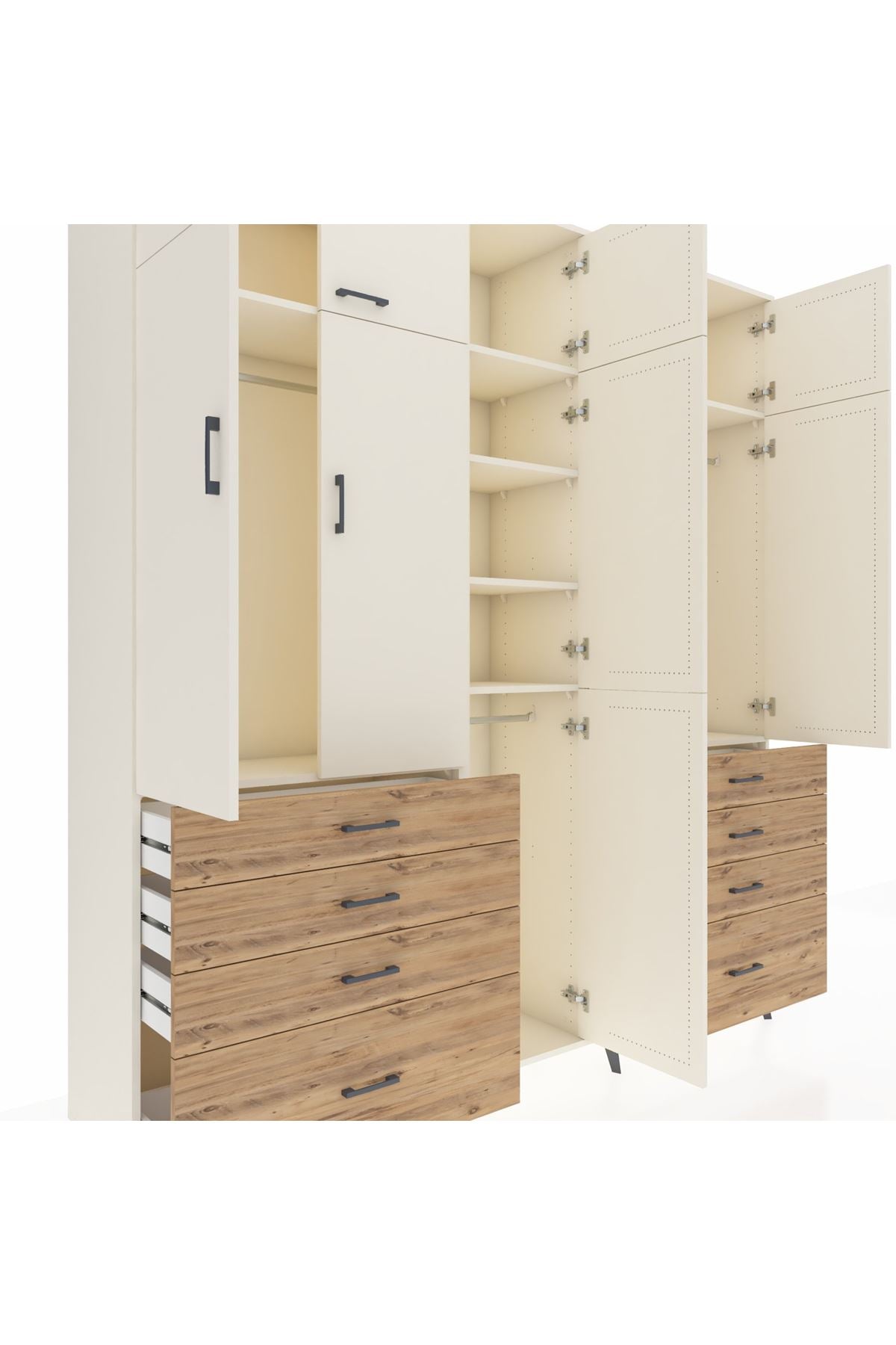 Hyperion Dolap 8 Raflı 8 Çekmeceli 3 Askılı 220x44x243 Aytaşı-Aytaşı/Çam