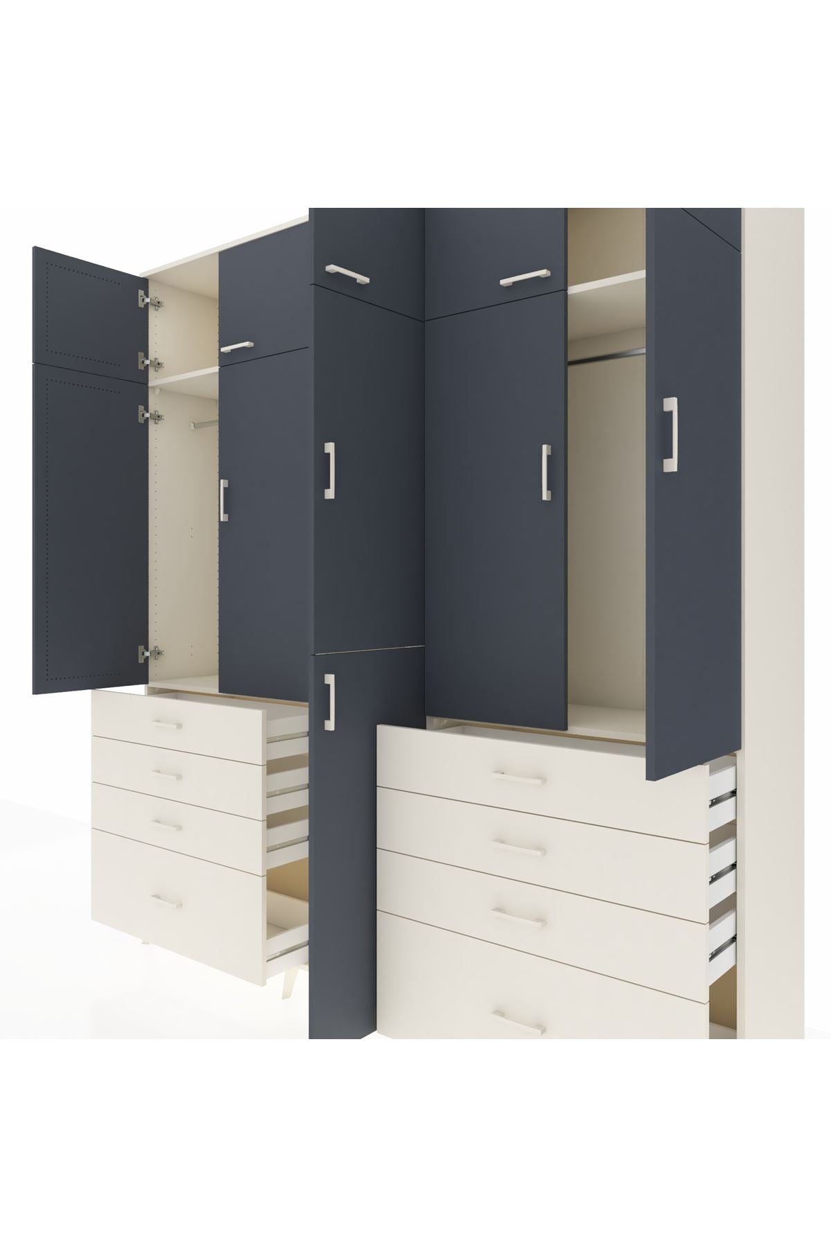 Hyperion Dolap 8 Raflı 8 Çekmeceli 3 Askılı 220x44x243 Aytaşı-Antrasit/Aytaşı