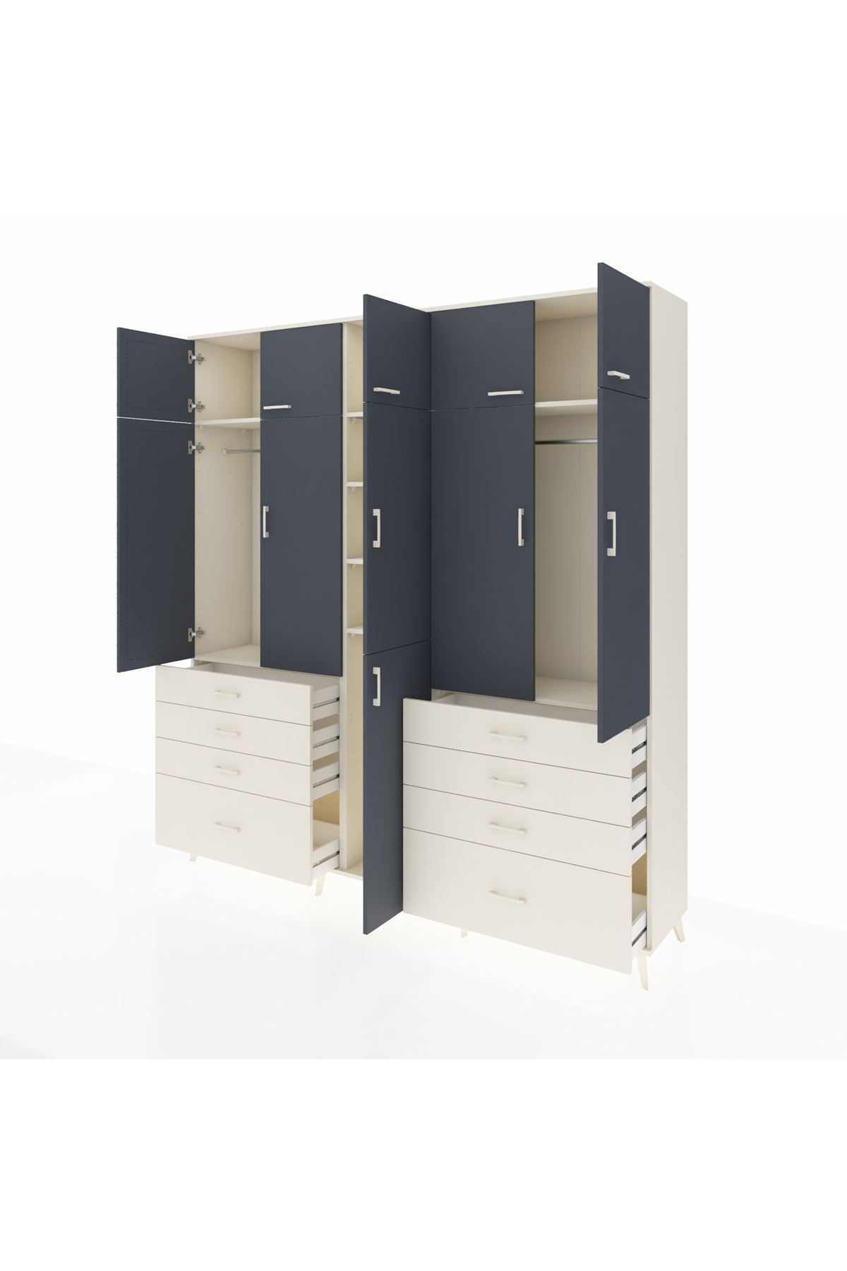 Hyperion Dolap 8 Raflı 8 Çekmeceli 3 Askılı 220x44x243 Aytaşı-Antrasit/Aytaşı