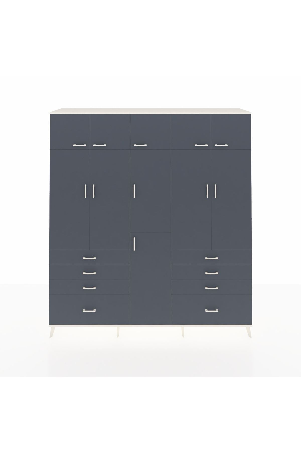 Hyperion Dolap 8 Raflı 8 Çekmeceli 3 Askılı 220x44x243 Aytaşı-Antrasit/Antrasit