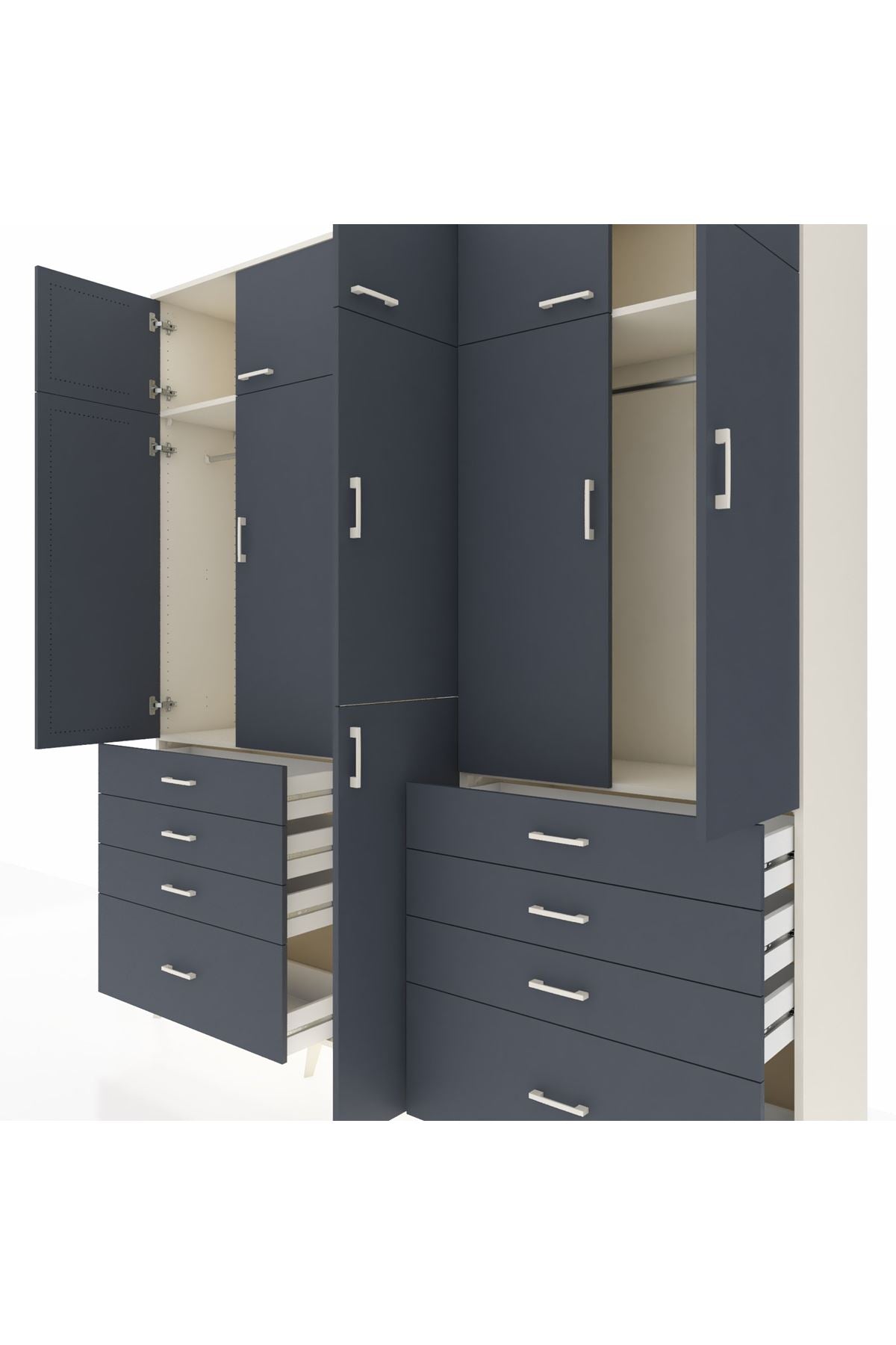 Hyperion Dolap 8 Raflı 8 Çekmeceli 3 Askılı 220x44x243 Aytaşı-Antrasit/Antrasit